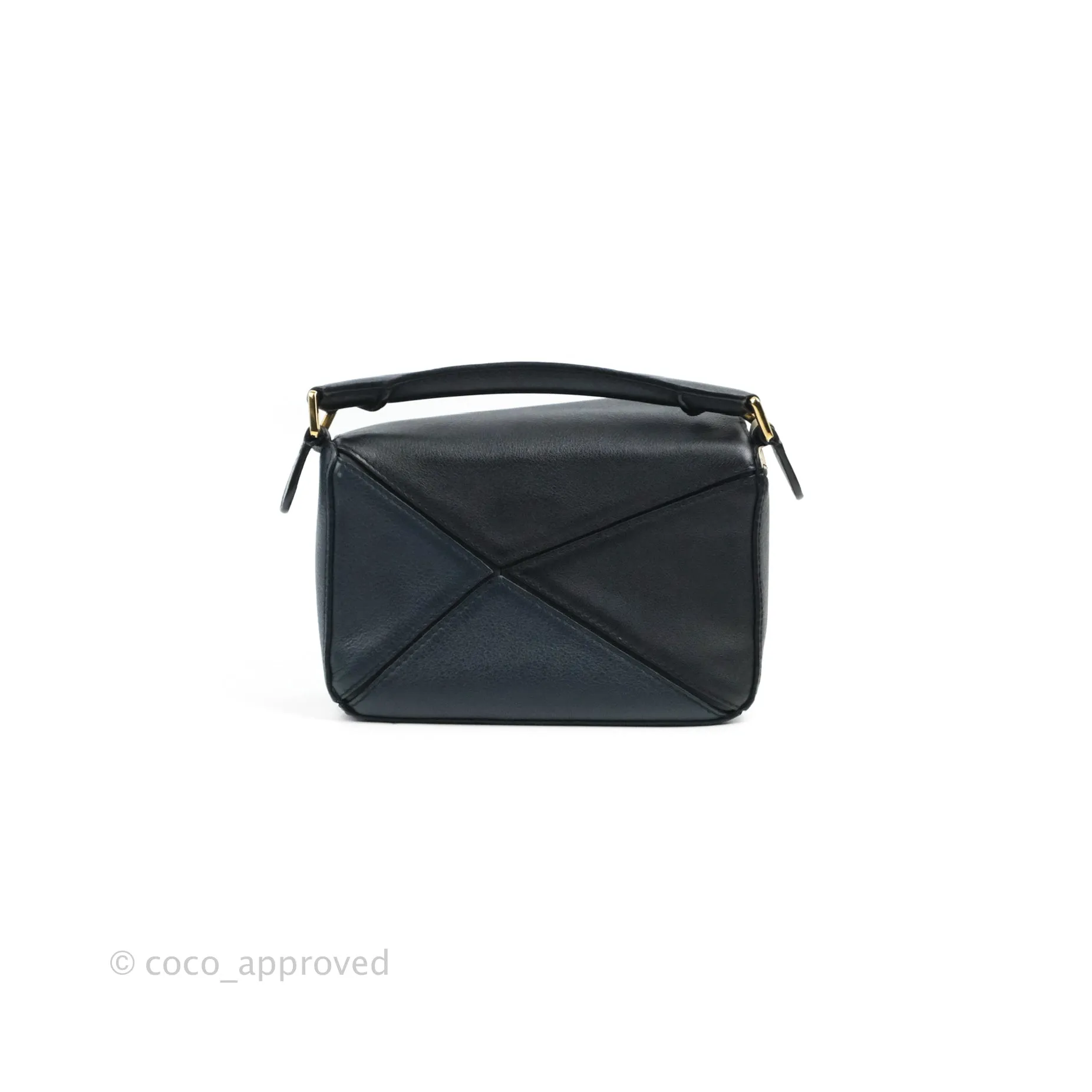 Loewe Mini Puzzle Bag Black/White/Navy Calfskin Gold Hardware