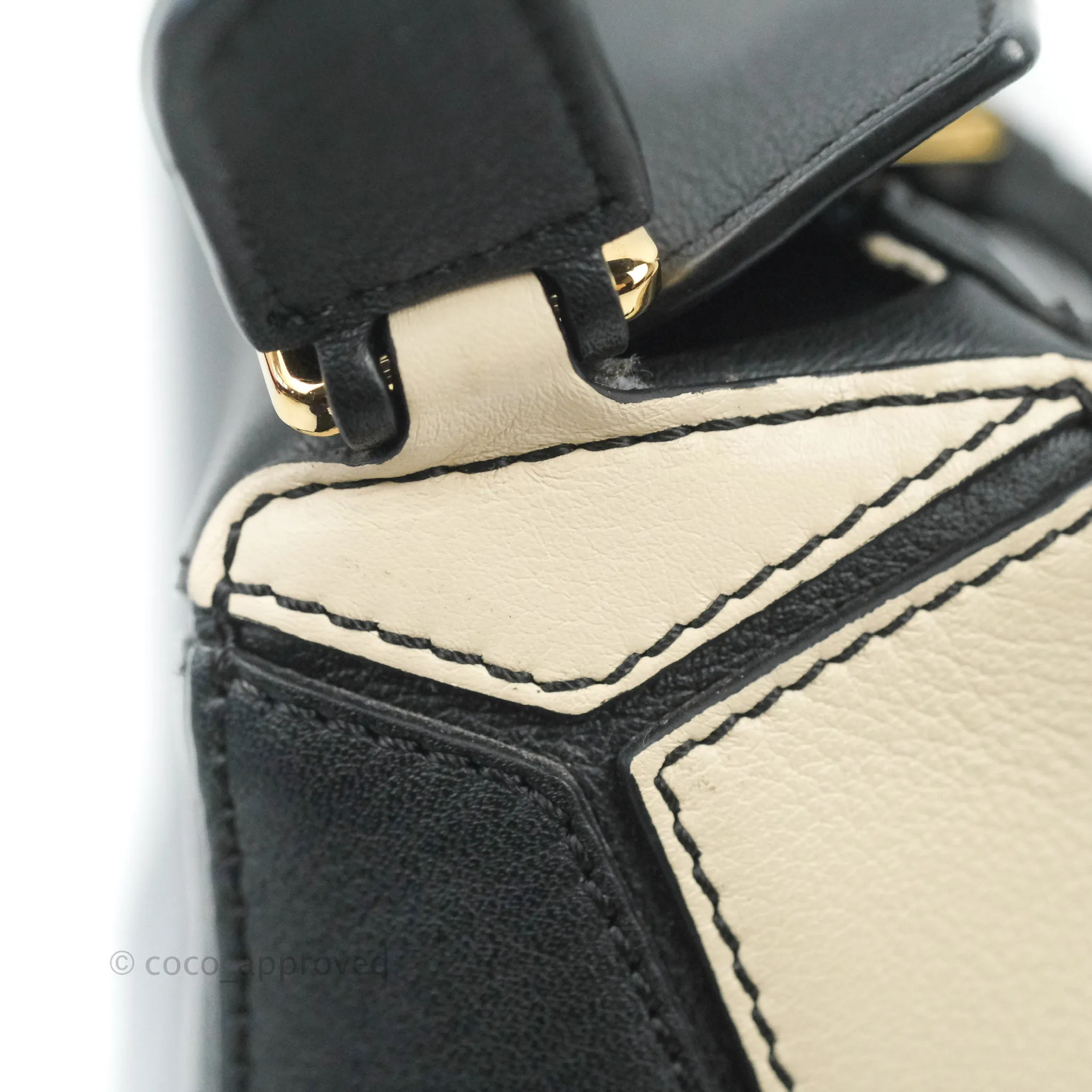 Loewe Mini Puzzle Bag Black/White/Navy Calfskin Gold Hardware