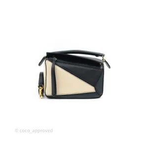 Loewe Mini Puzzle Bag Black/White/Navy Calfskin Gold Hardware