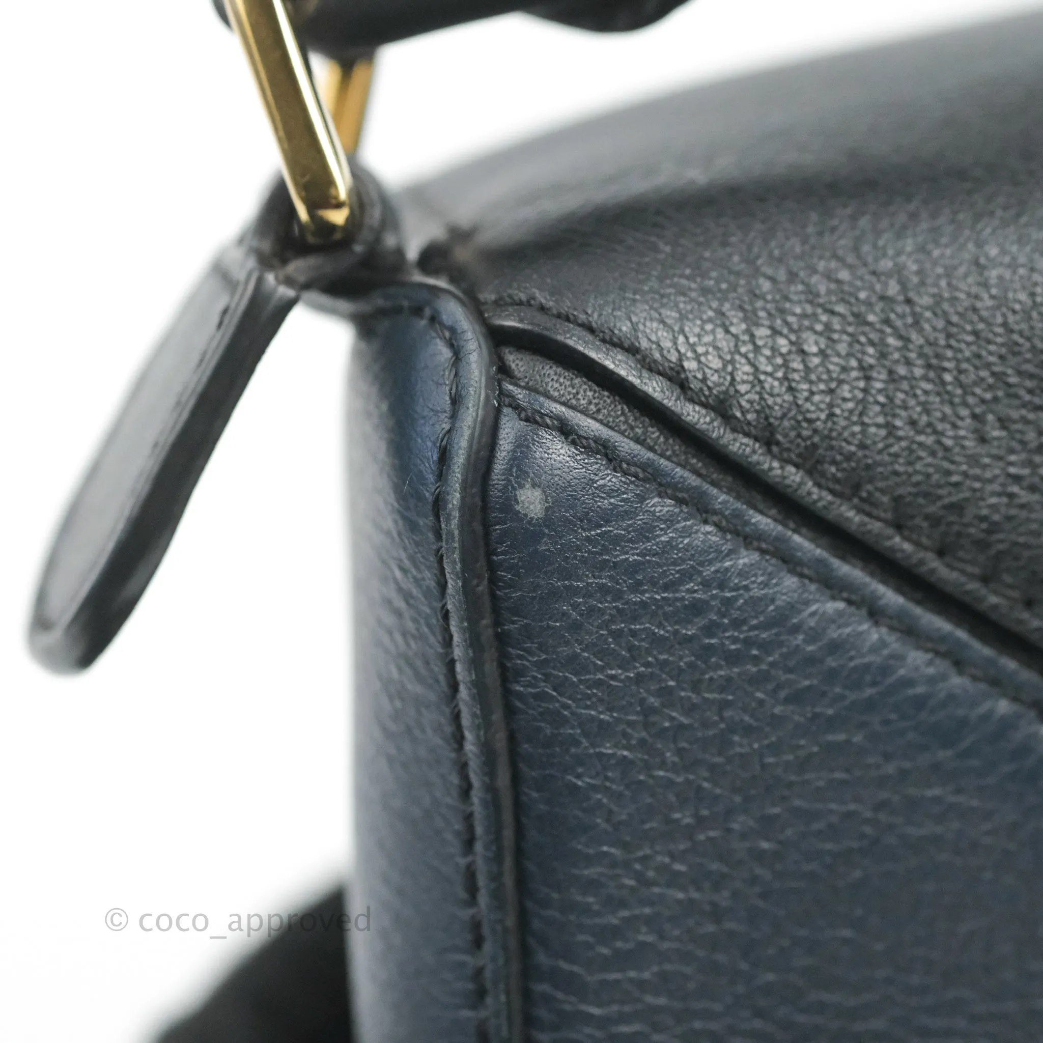 Loewe Mini Puzzle Bag Black/White/Navy Calfskin Gold Hardware