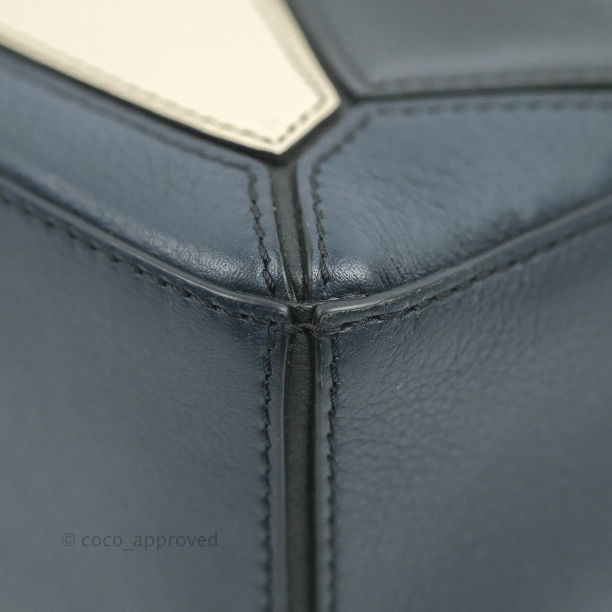 Loewe Mini Puzzle Bag Black/White/Navy Calfskin Gold Hardware