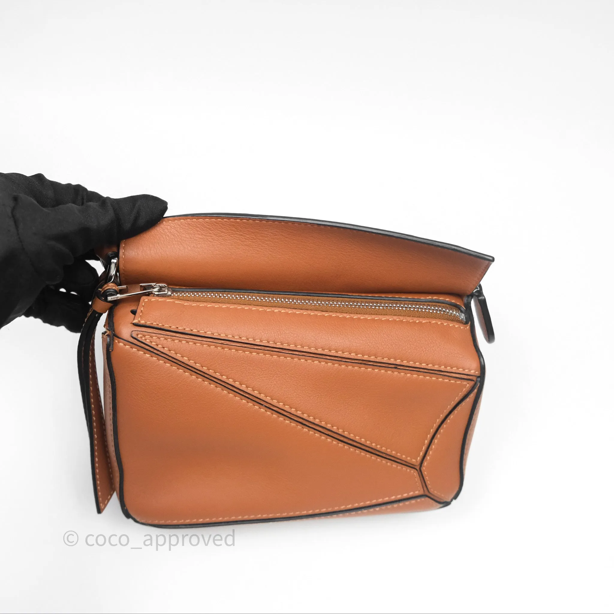 Loewe Mini Puzzle Bag Tan Calfskin Palladium Hardware