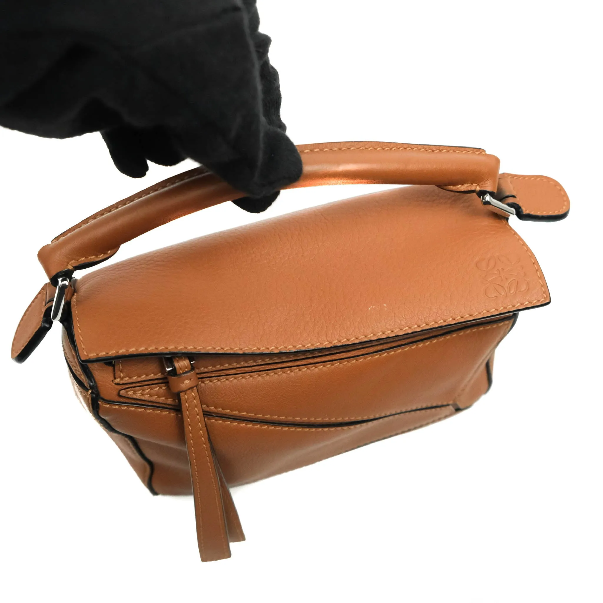 Loewe Mini Puzzle Bag Tan Calfskin Palladium Hardware