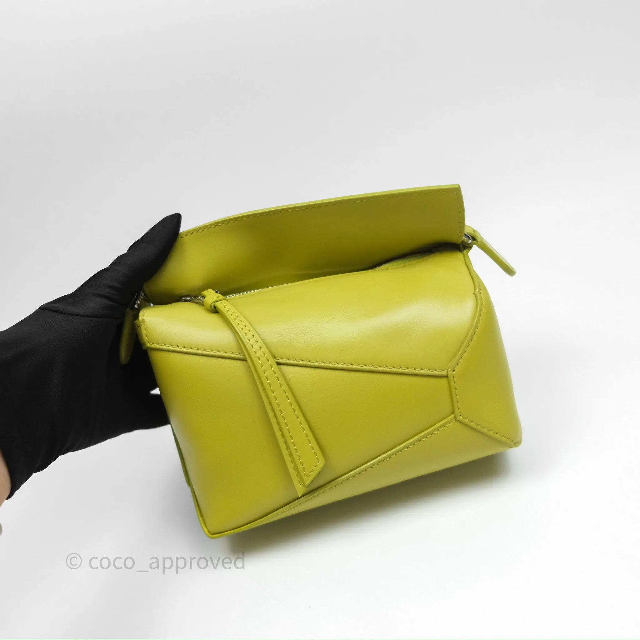 Loewe Mini Puzzle Edge Bag in Lime Smooth Calfskin