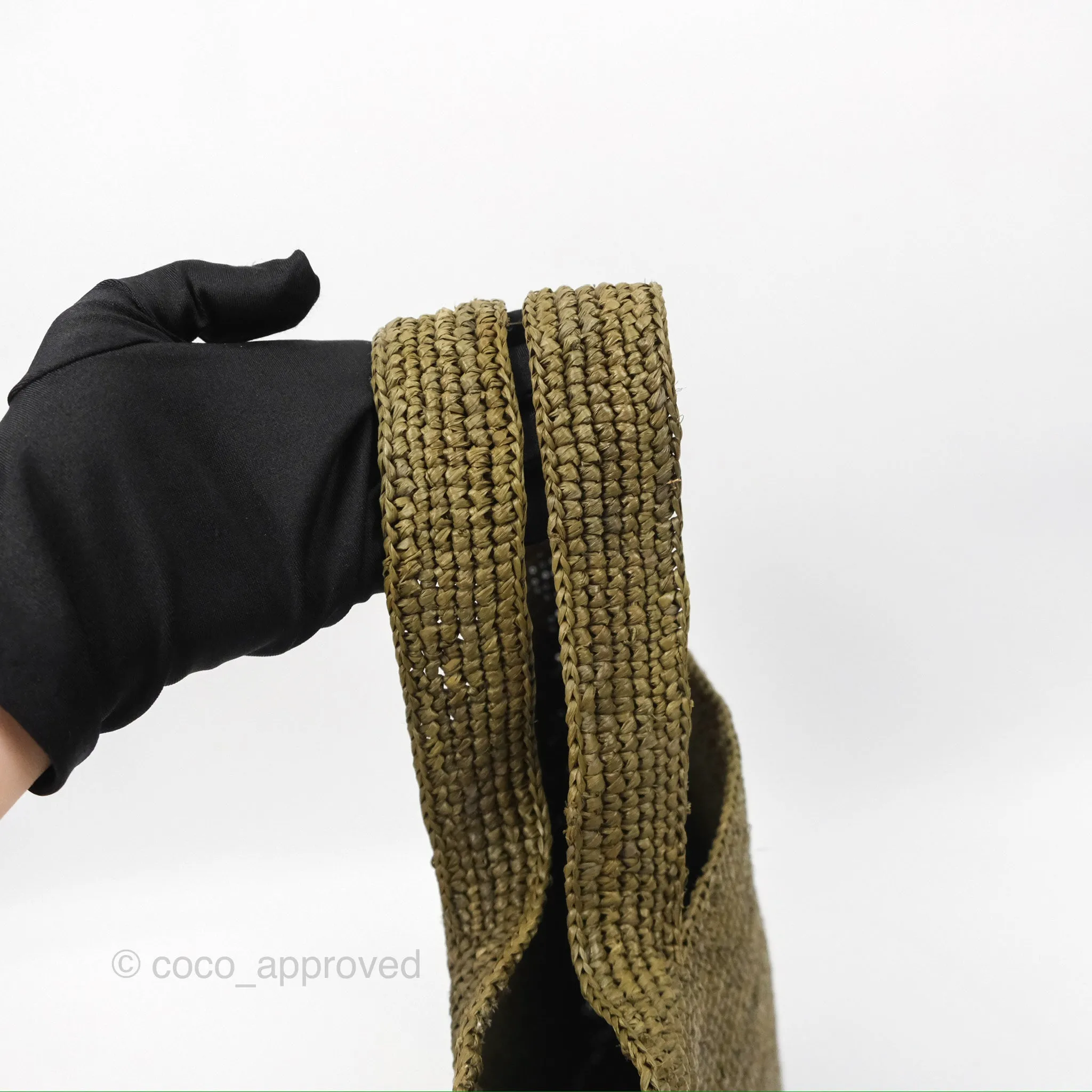 Loewe Mini Slit Bag in Raffia / Calfskin Natural Olive
