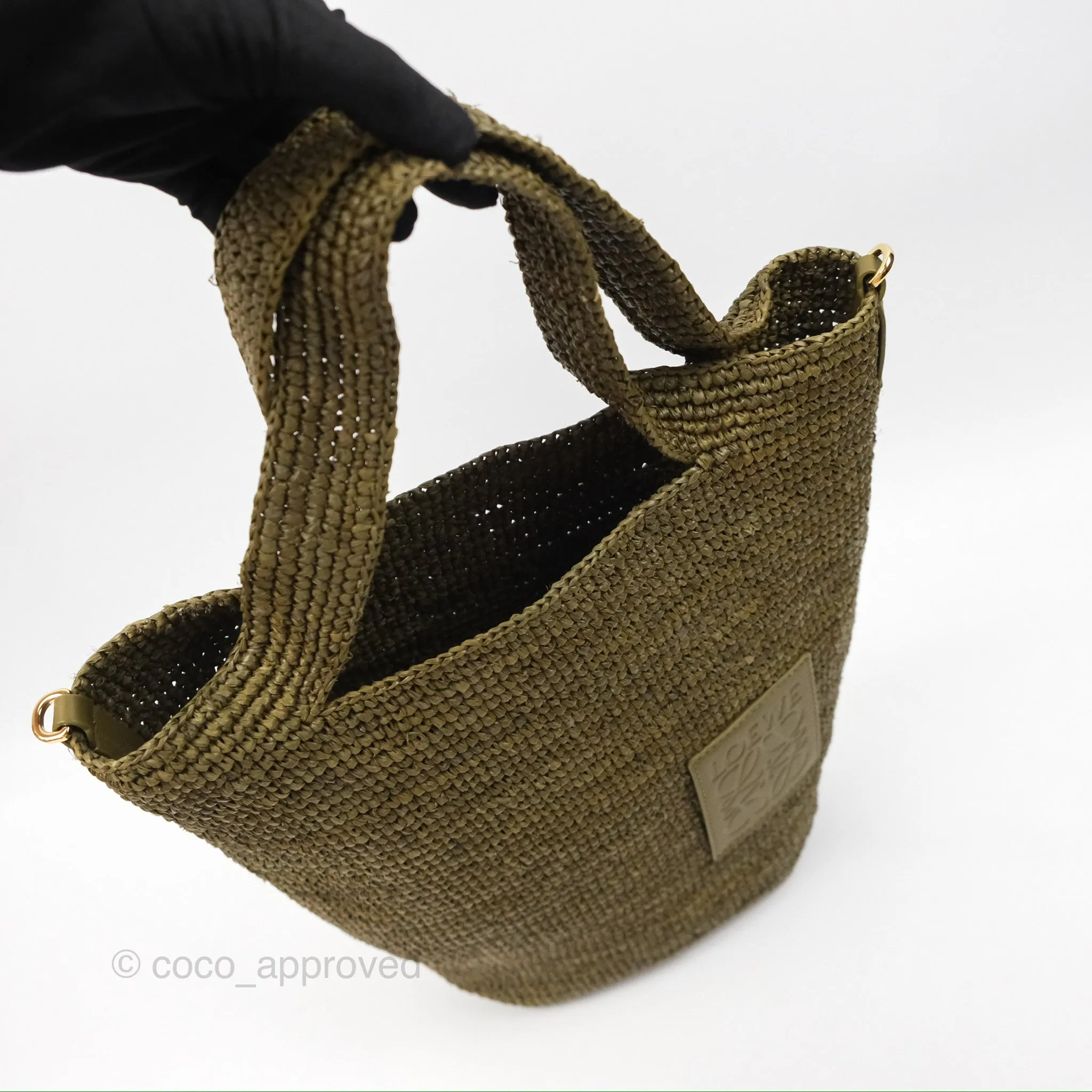 Loewe Mini Slit Bag in Raffia / Calfskin Natural Olive
