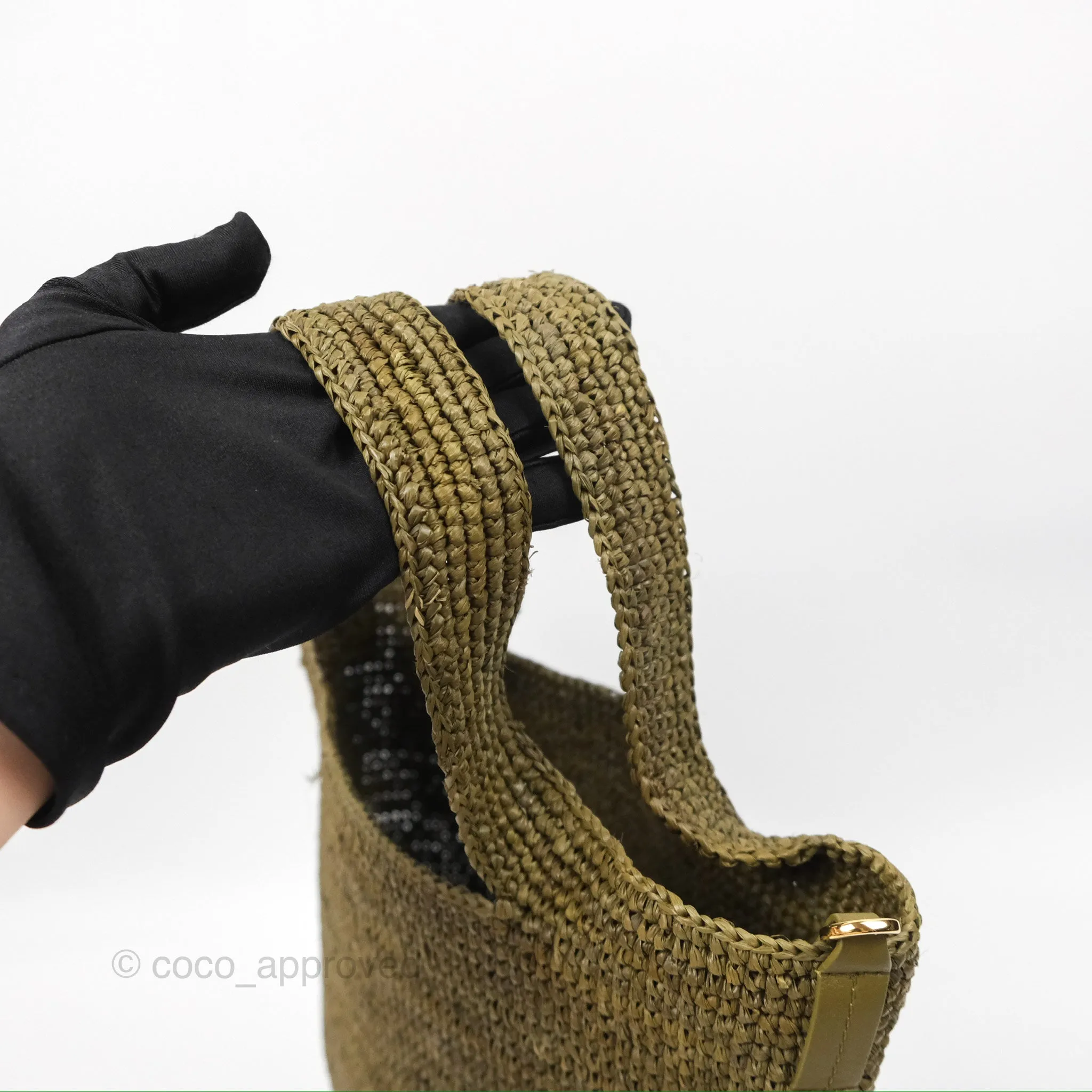 Loewe Mini Slit Bag in Raffia / Calfskin Natural Olive