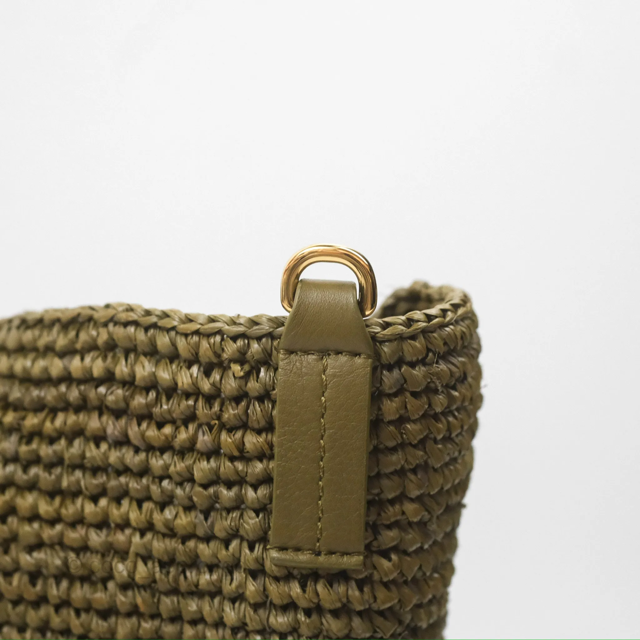 Loewe Mini Slit Bag in Raffia / Calfskin Natural Olive