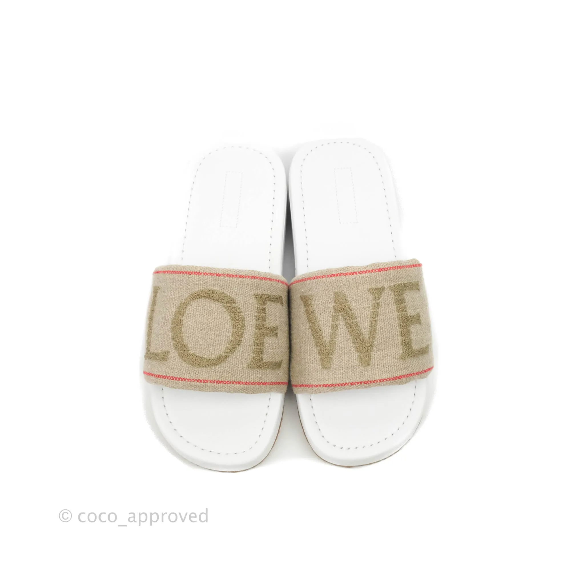 Loewe Natural Logo Embroidered Pool Slide Sandals Size 37