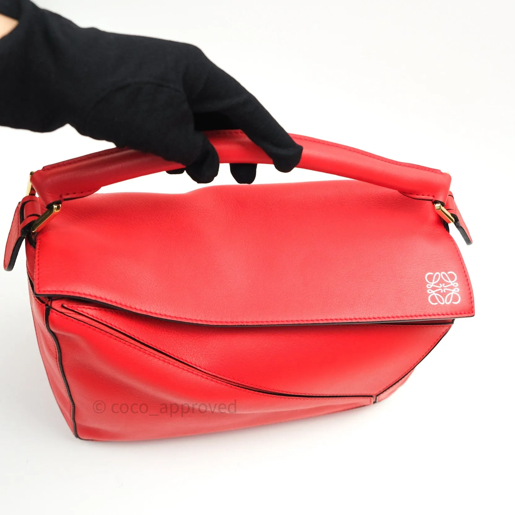 Loewe Puzzle Medium Red Calfskin Gold Hardware