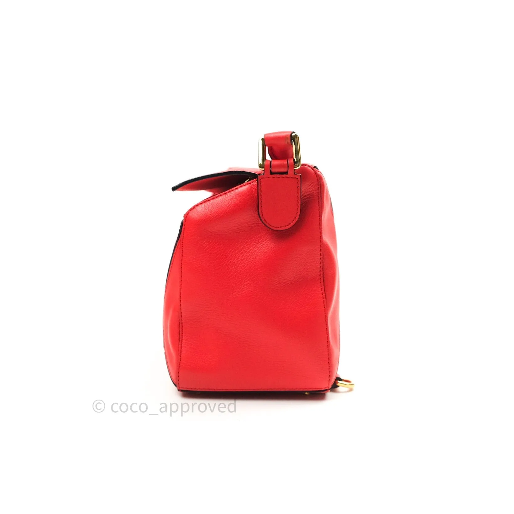 Loewe Puzzle Medium Red Calfskin Gold Hardware