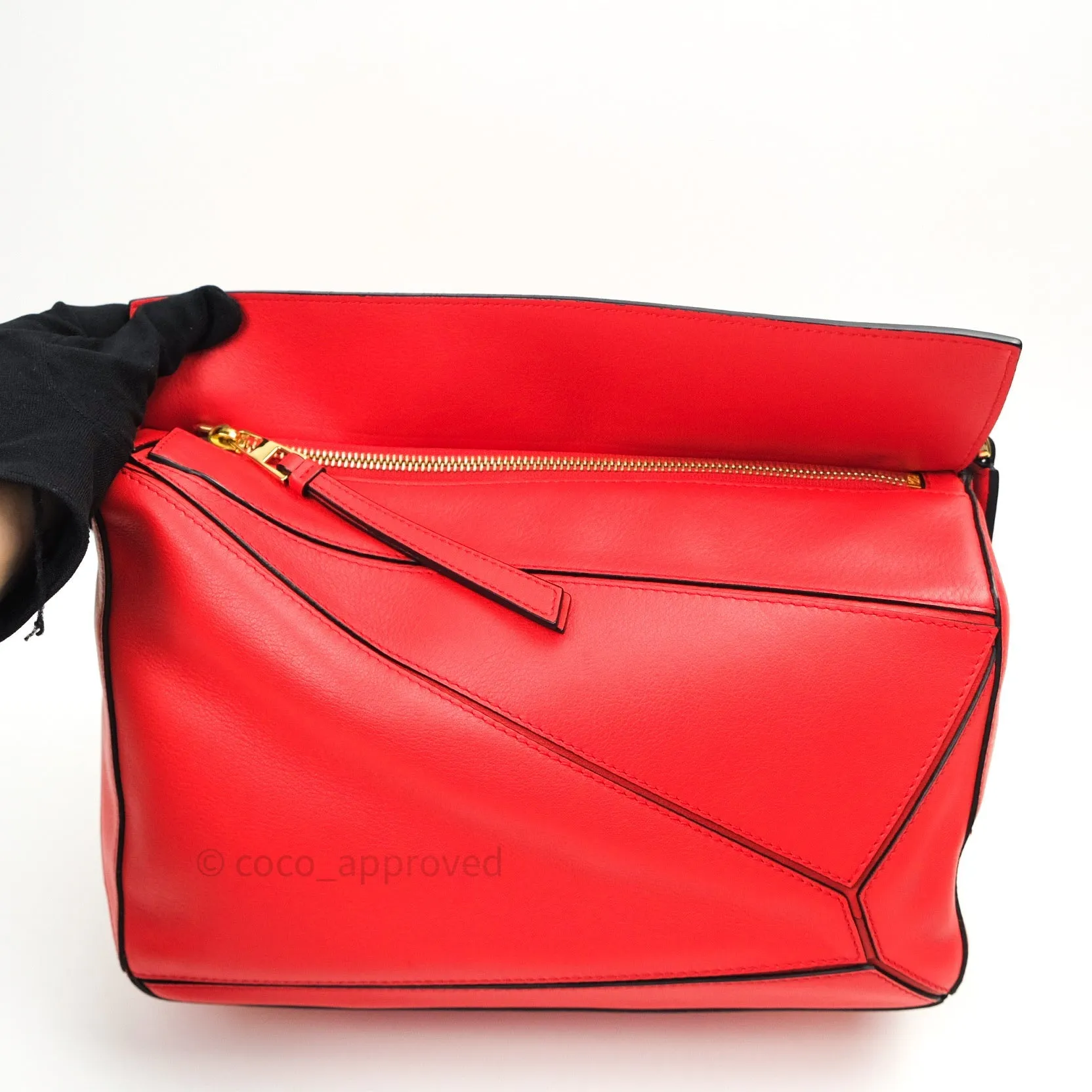 Loewe Puzzle Medium Red Calfskin Gold Hardware