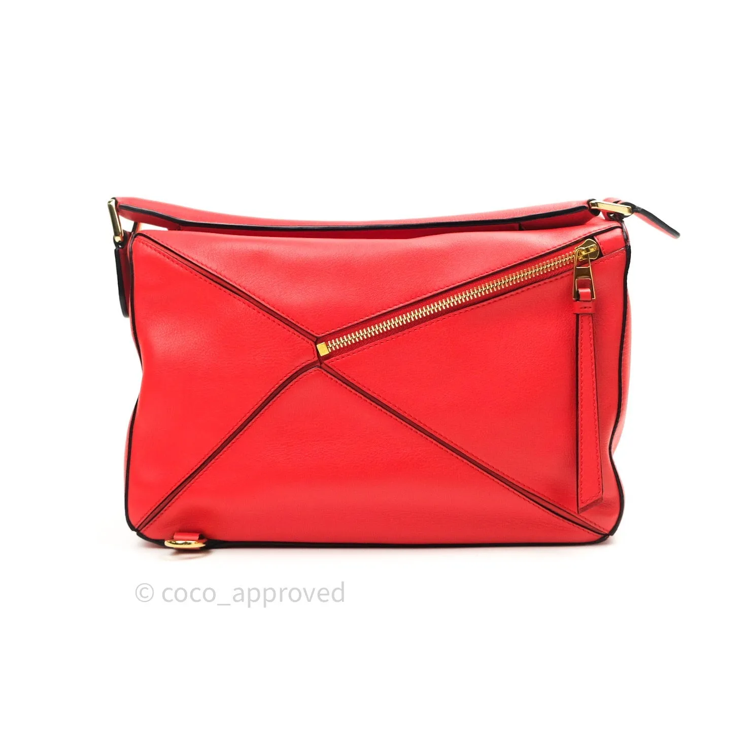 Loewe Puzzle Medium Red Calfskin Gold Hardware
