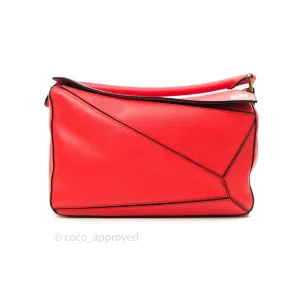 Loewe Puzzle Medium Red Calfskin Gold Hardware