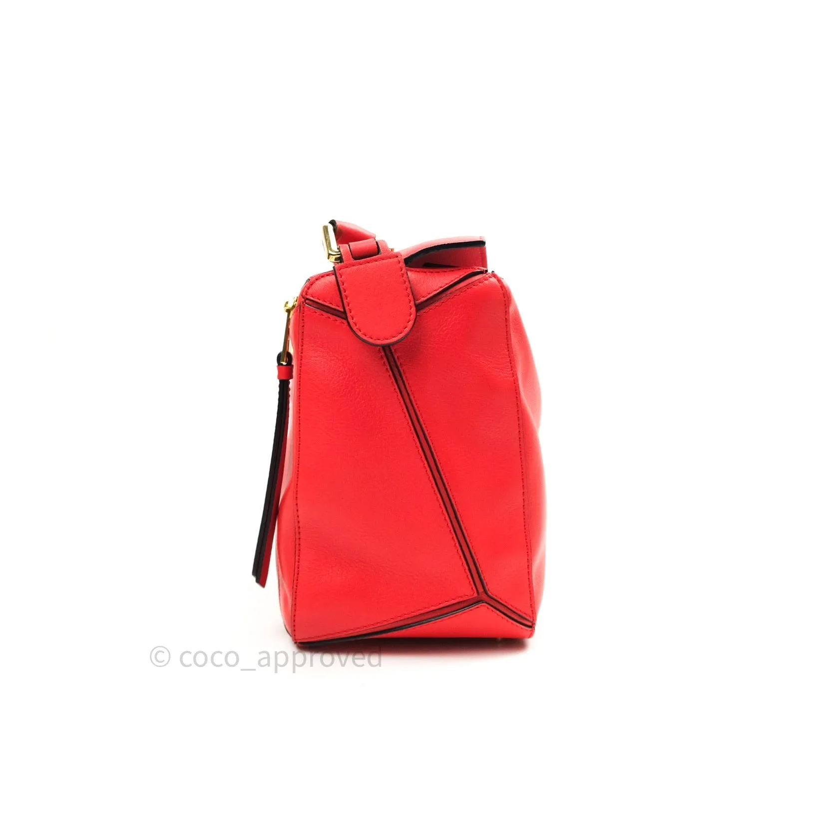 Loewe Puzzle Medium Red Calfskin Gold Hardware