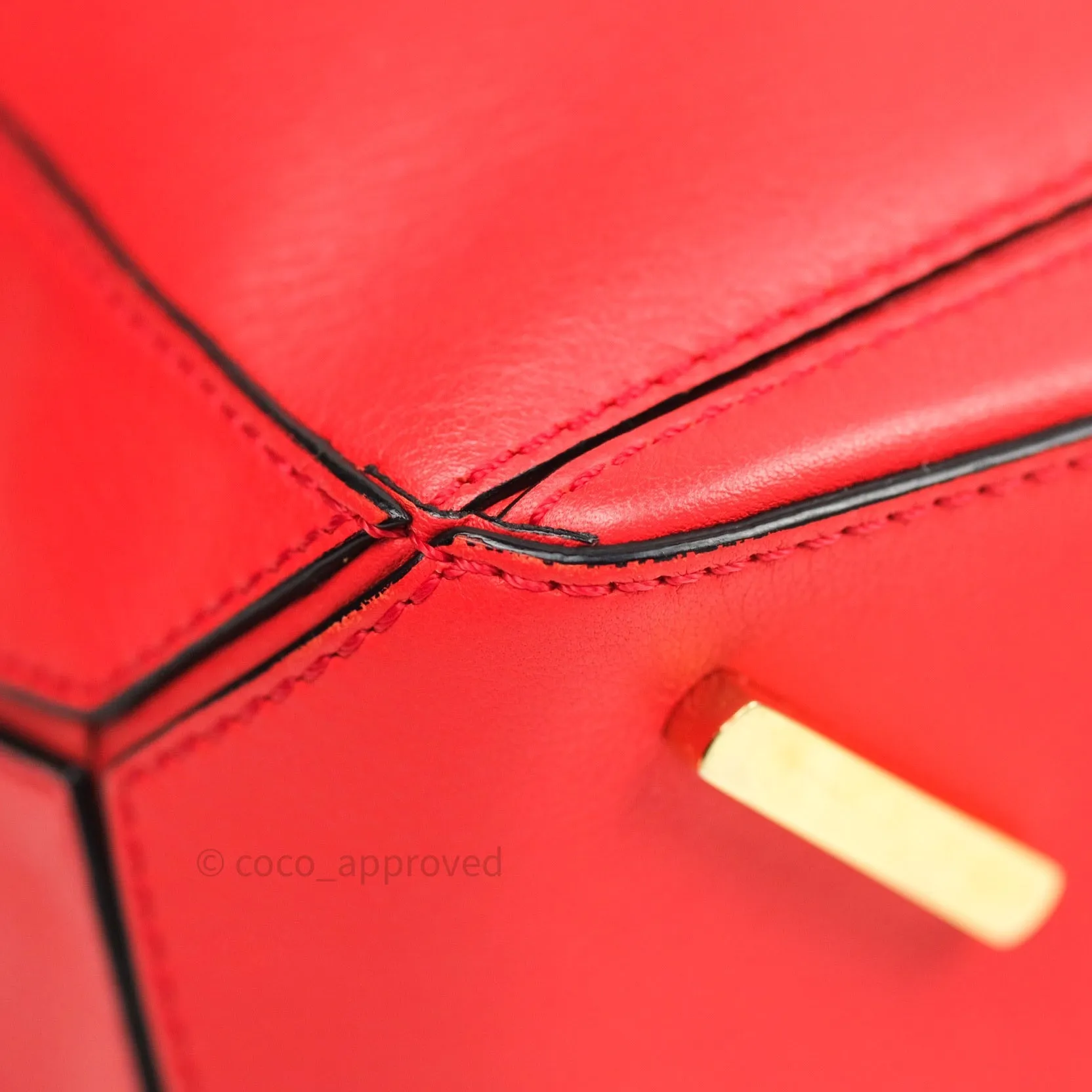 Loewe Puzzle Medium Red Calfskin Gold Hardware