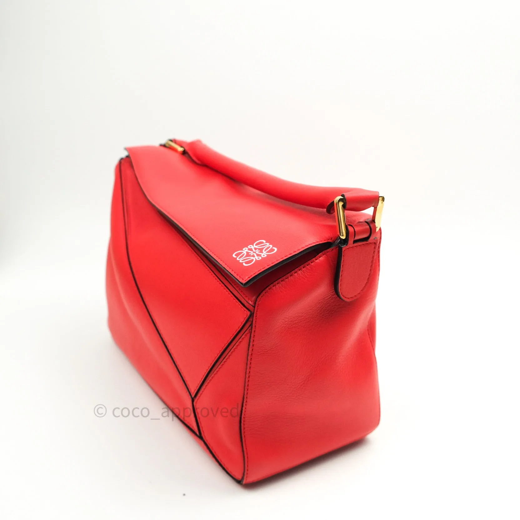 Loewe Puzzle Medium Red Calfskin Gold Hardware