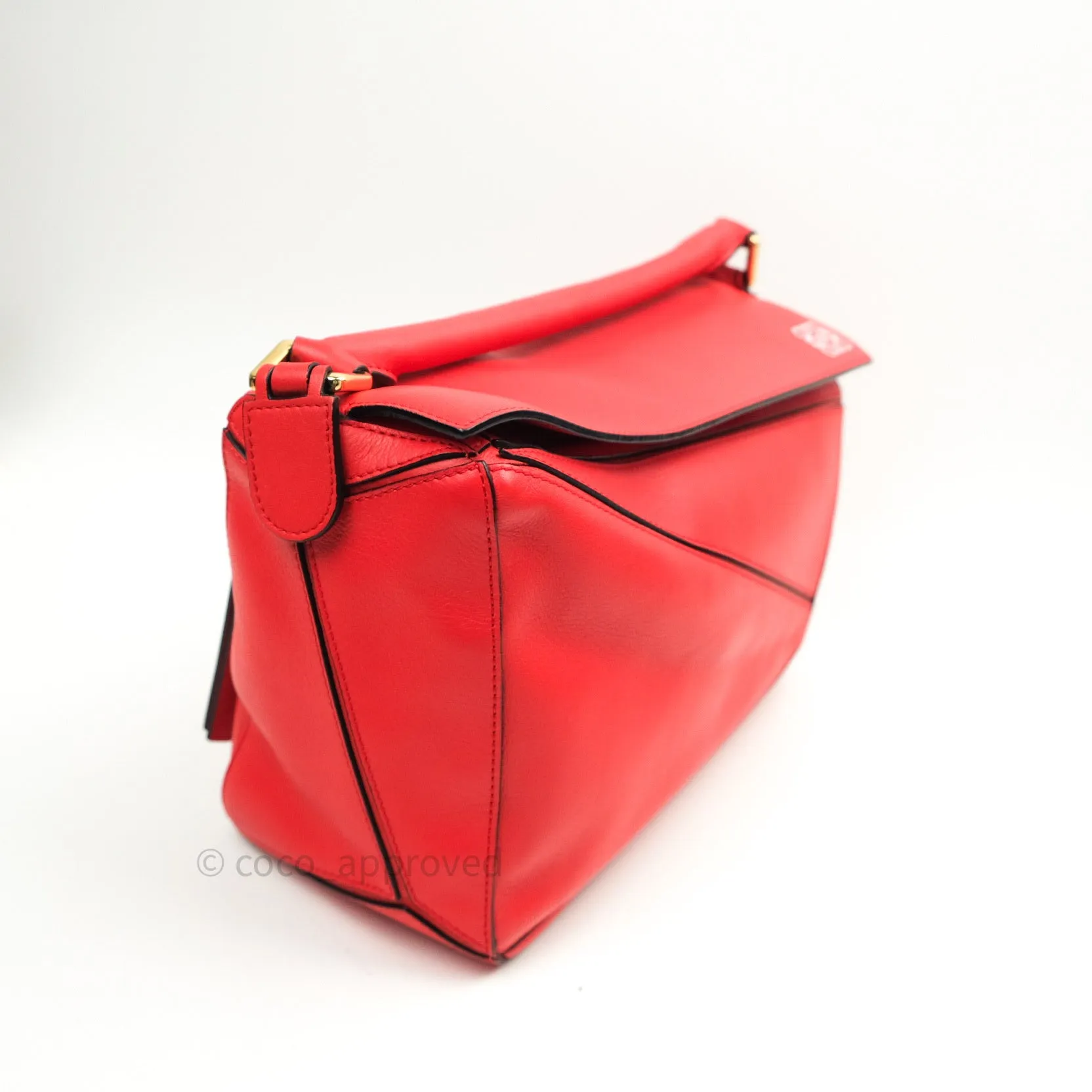 Loewe Puzzle Medium Red Calfskin Gold Hardware