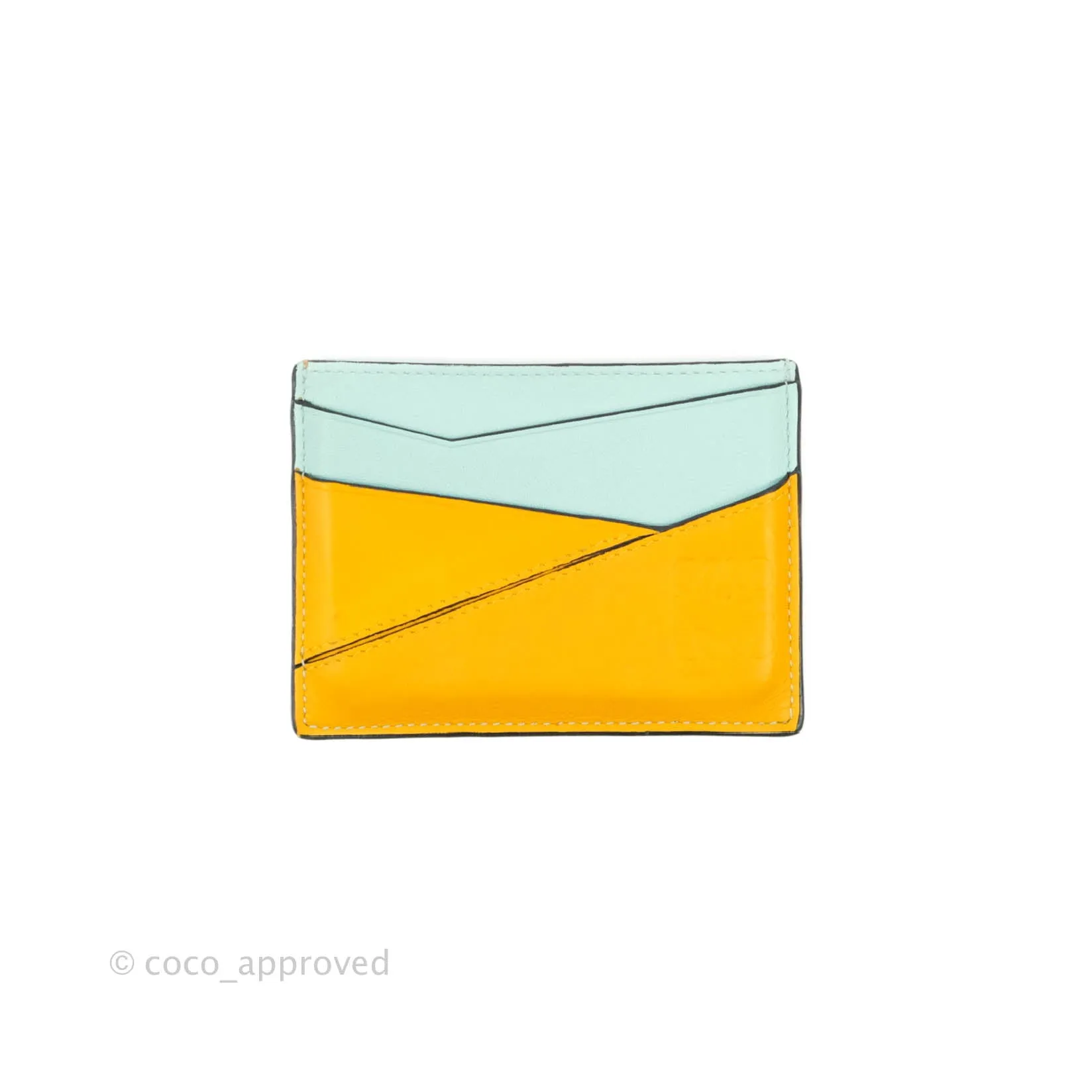 Loewe Puzzle Plain Card Holder Mint/Mustard/Pink/Tan Calfskin