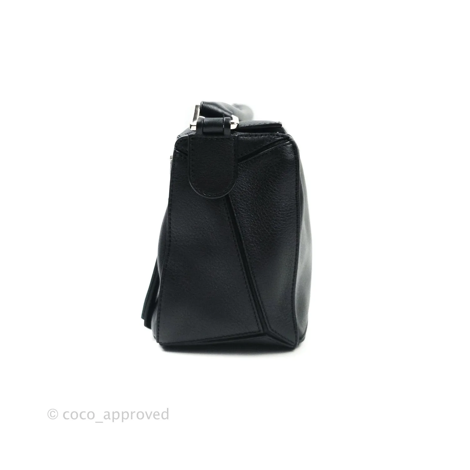 Loewe Puzzle Small Black Calfskin Silver Hardware