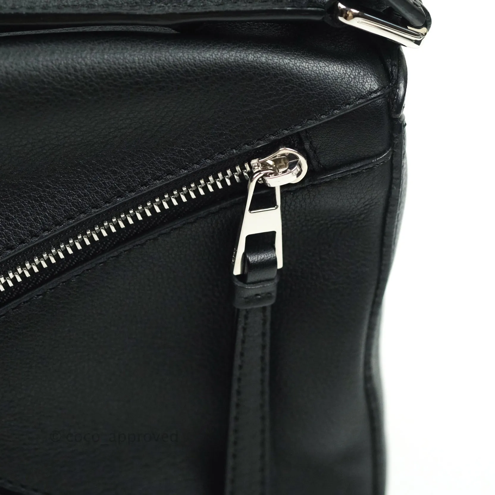 Loewe Puzzle Small Black Calfskin Silver Hardware