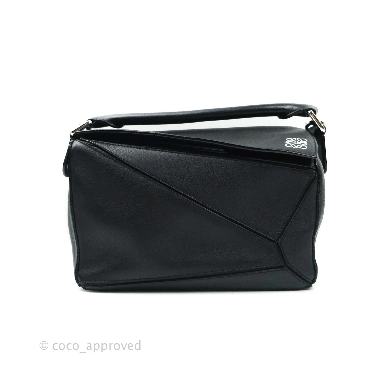 Loewe Puzzle Small Black Calfskin Silver Hardware