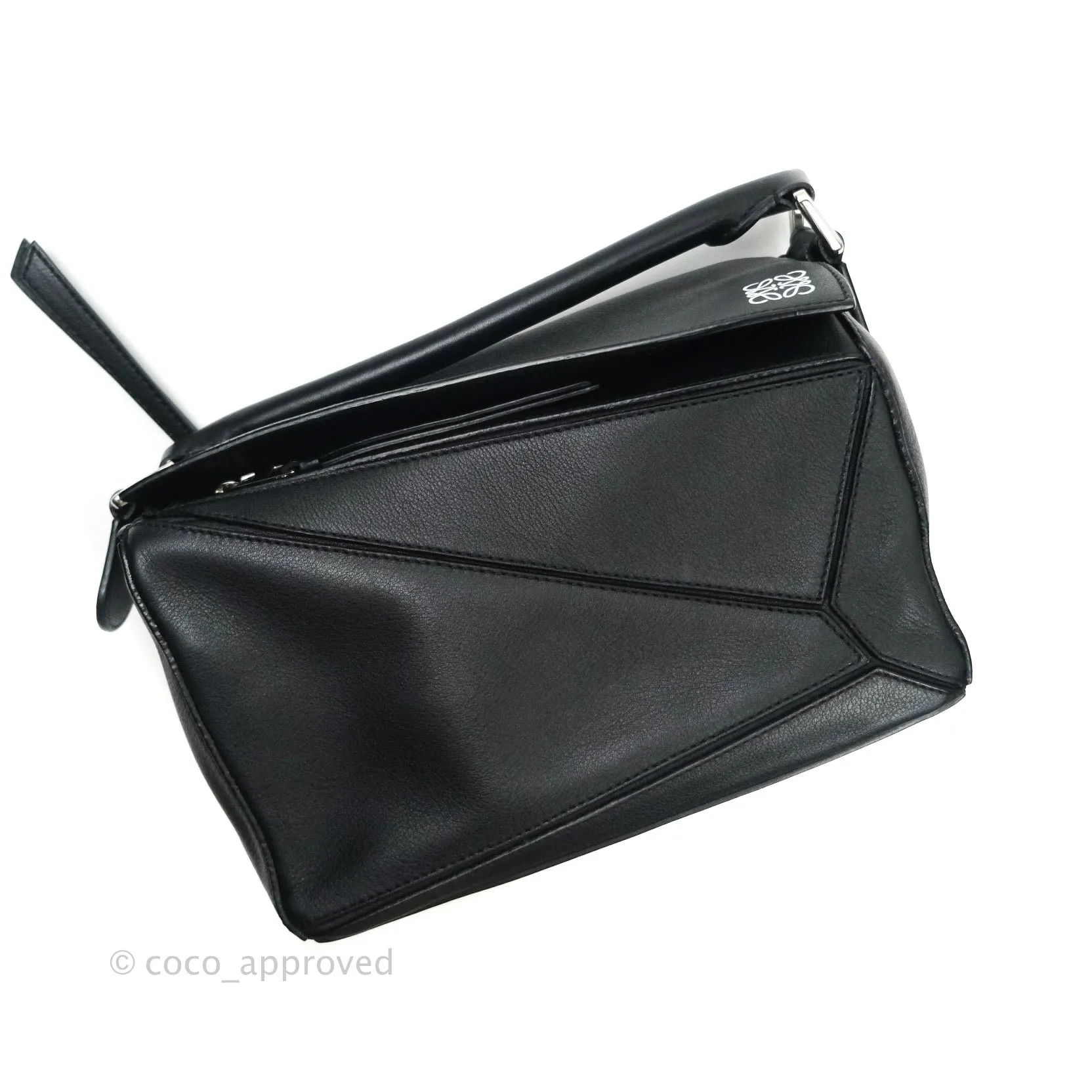 Loewe Puzzle Small Black Calfskin Silver Hardware
