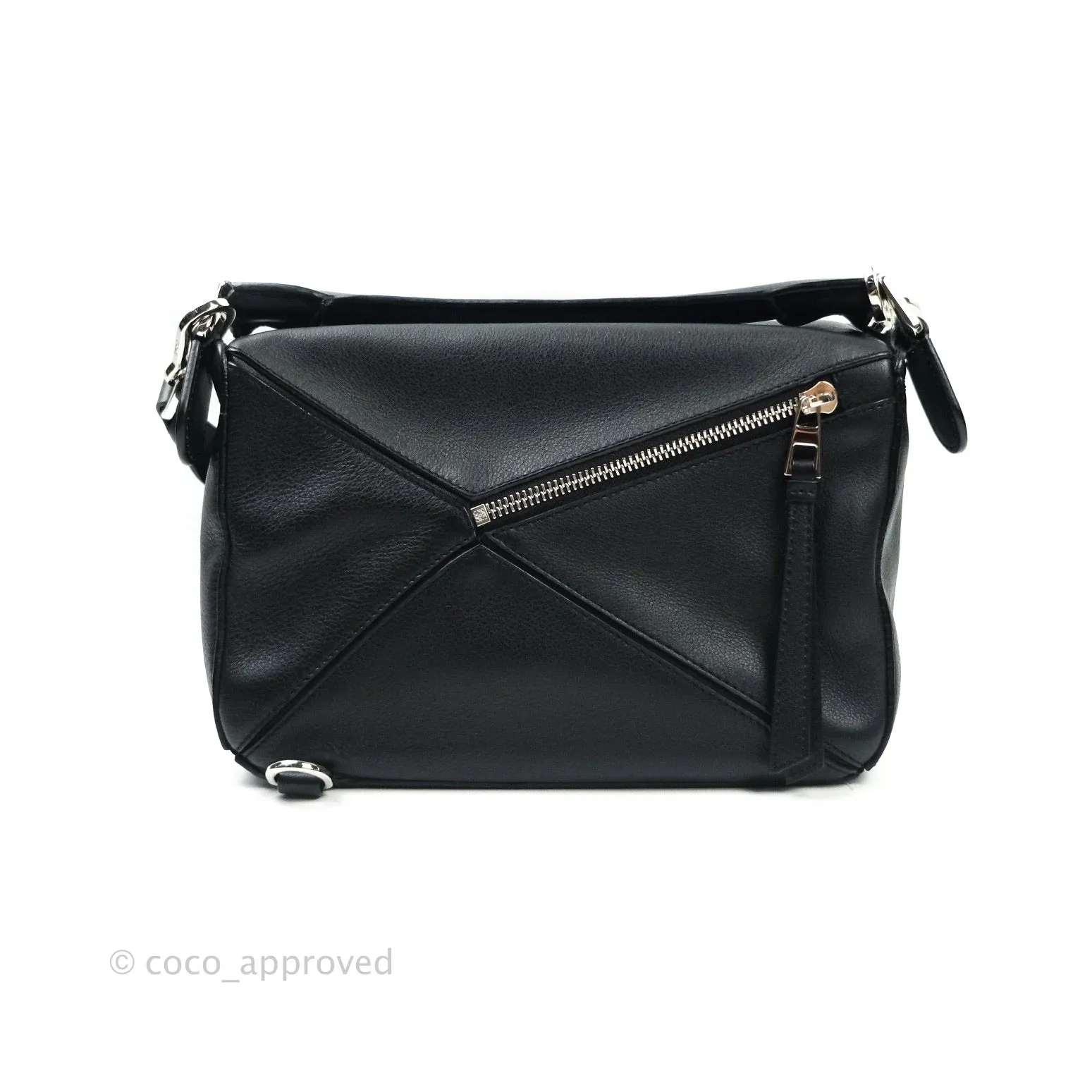 Loewe Puzzle Small Black Calfskin Silver Hardware