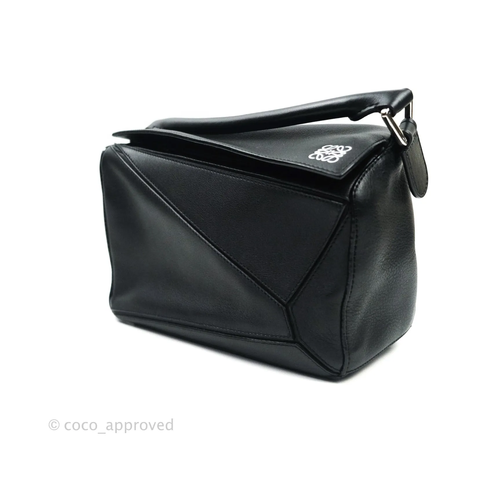 Loewe Puzzle Small Black Calfskin Silver Hardware