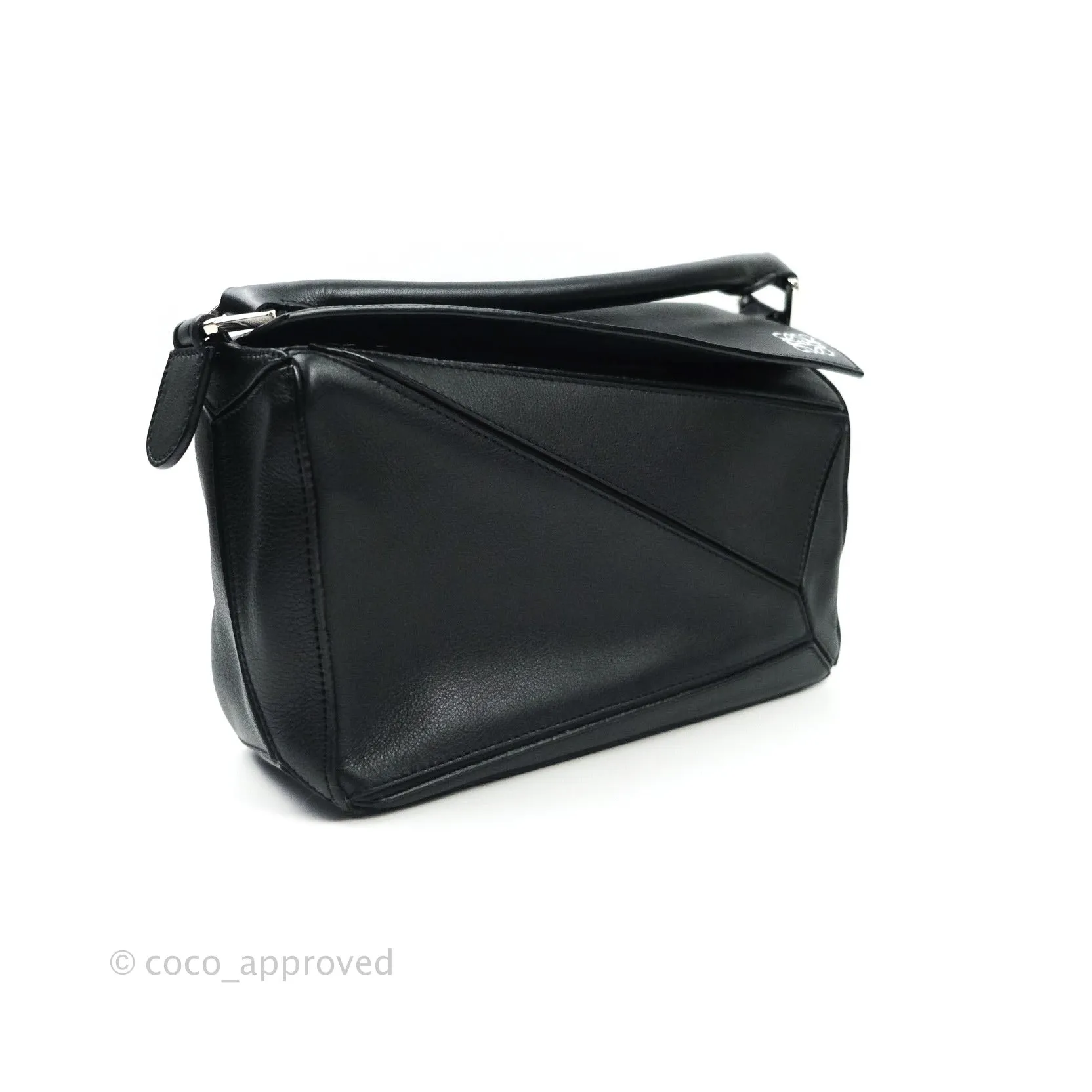 Loewe Puzzle Small Black Calfskin Silver Hardware
