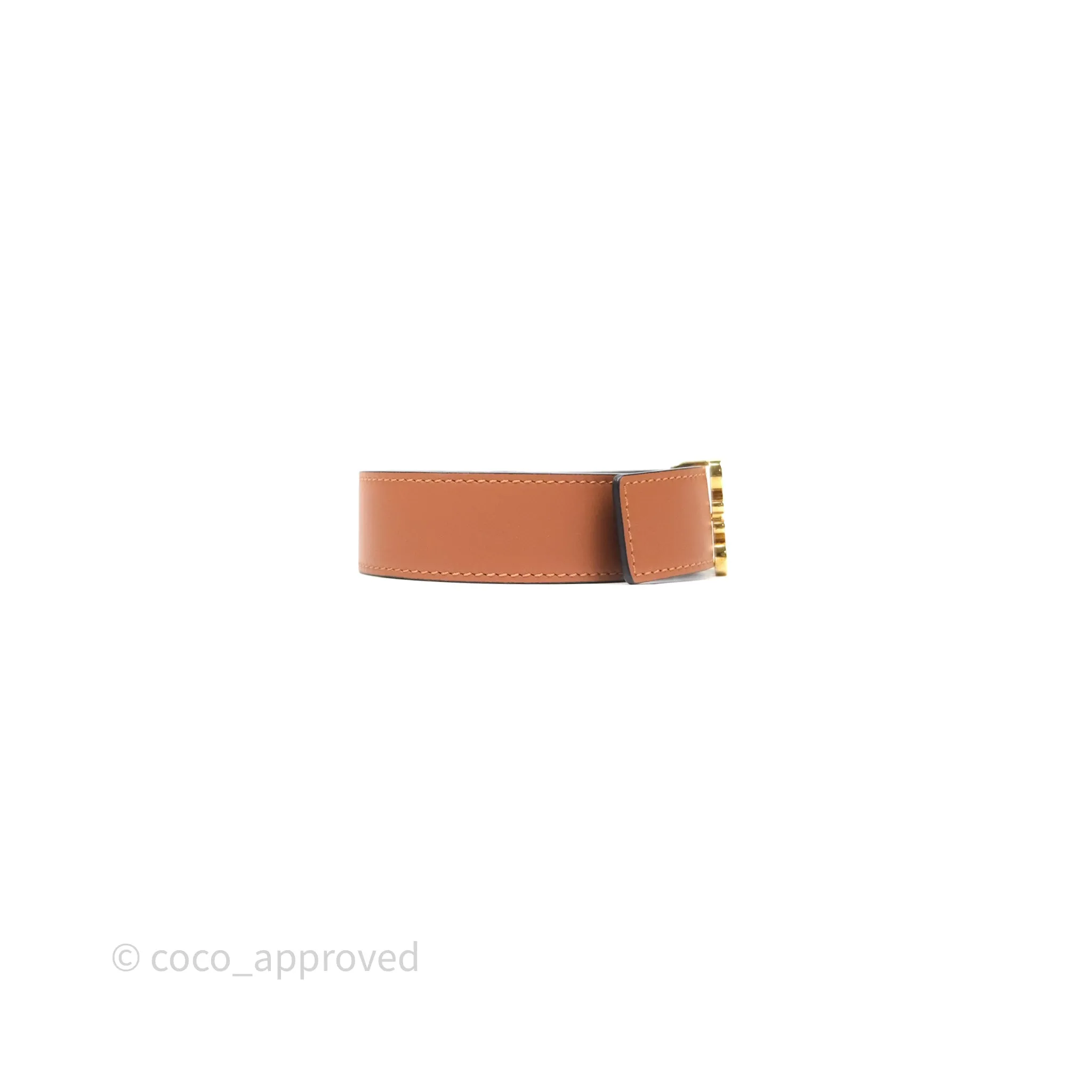 Loewe Reversible Anagram Belt in Smooth Calfskin Tan/ Black Gold Hardware Size 85