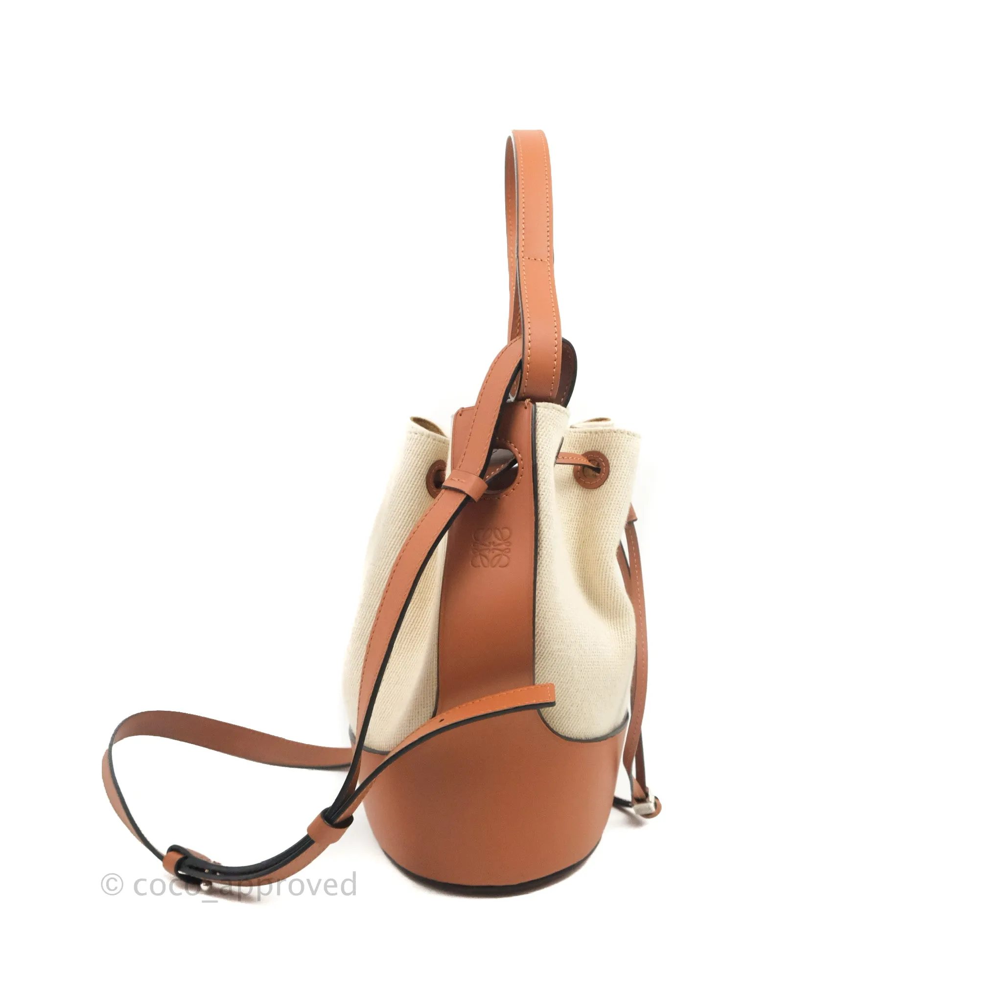 Loewe Small Balloon Bucket Bag Canvas Tan Calfskin