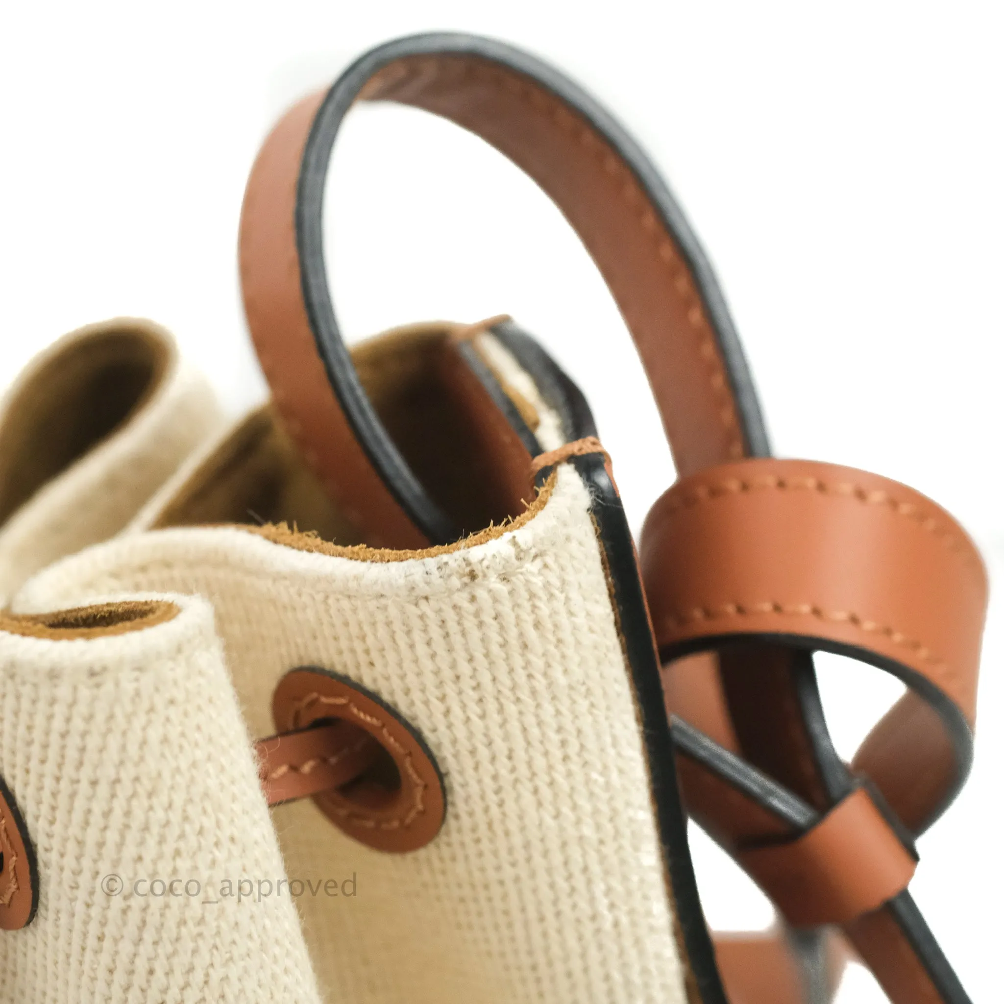 Loewe Small Balloon Bucket Bag Canvas Tan Calfskin