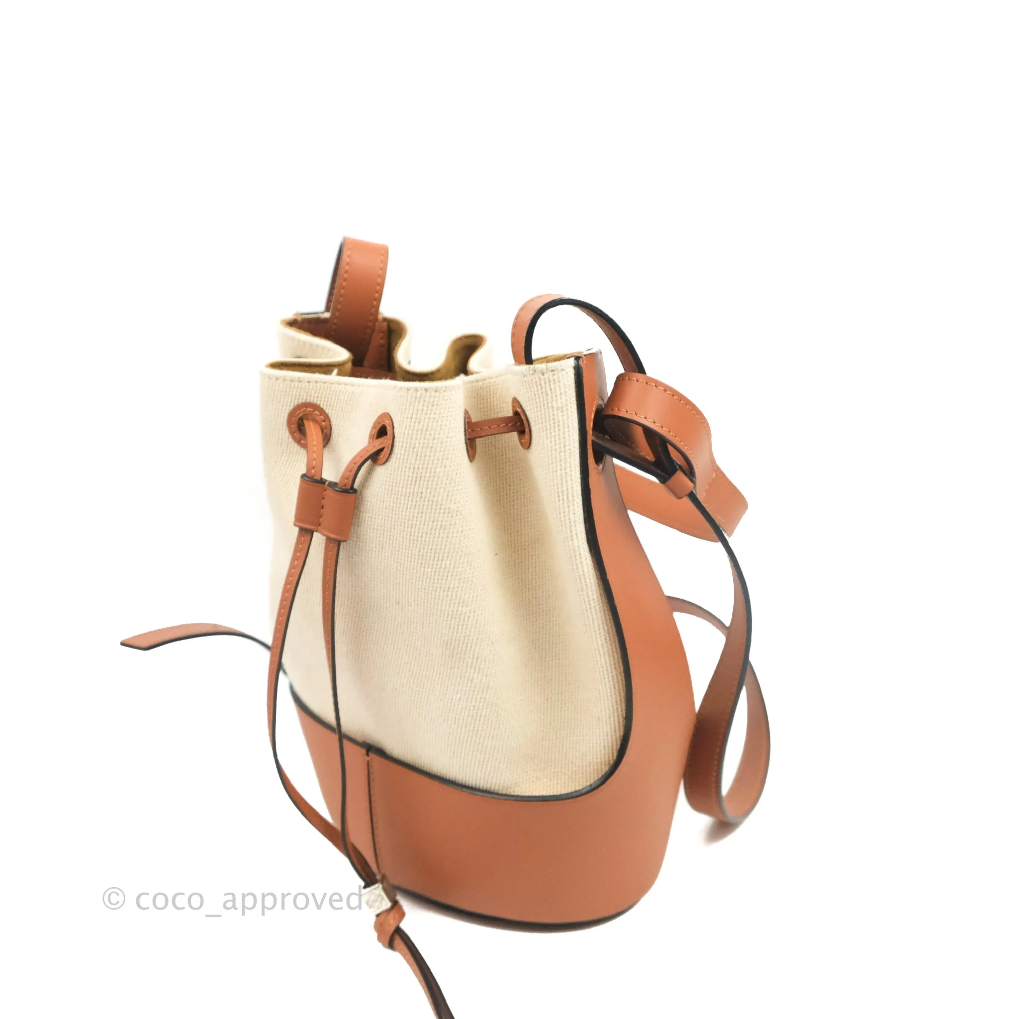 Loewe Small Balloon Bucket Bag Canvas Tan Calfskin
