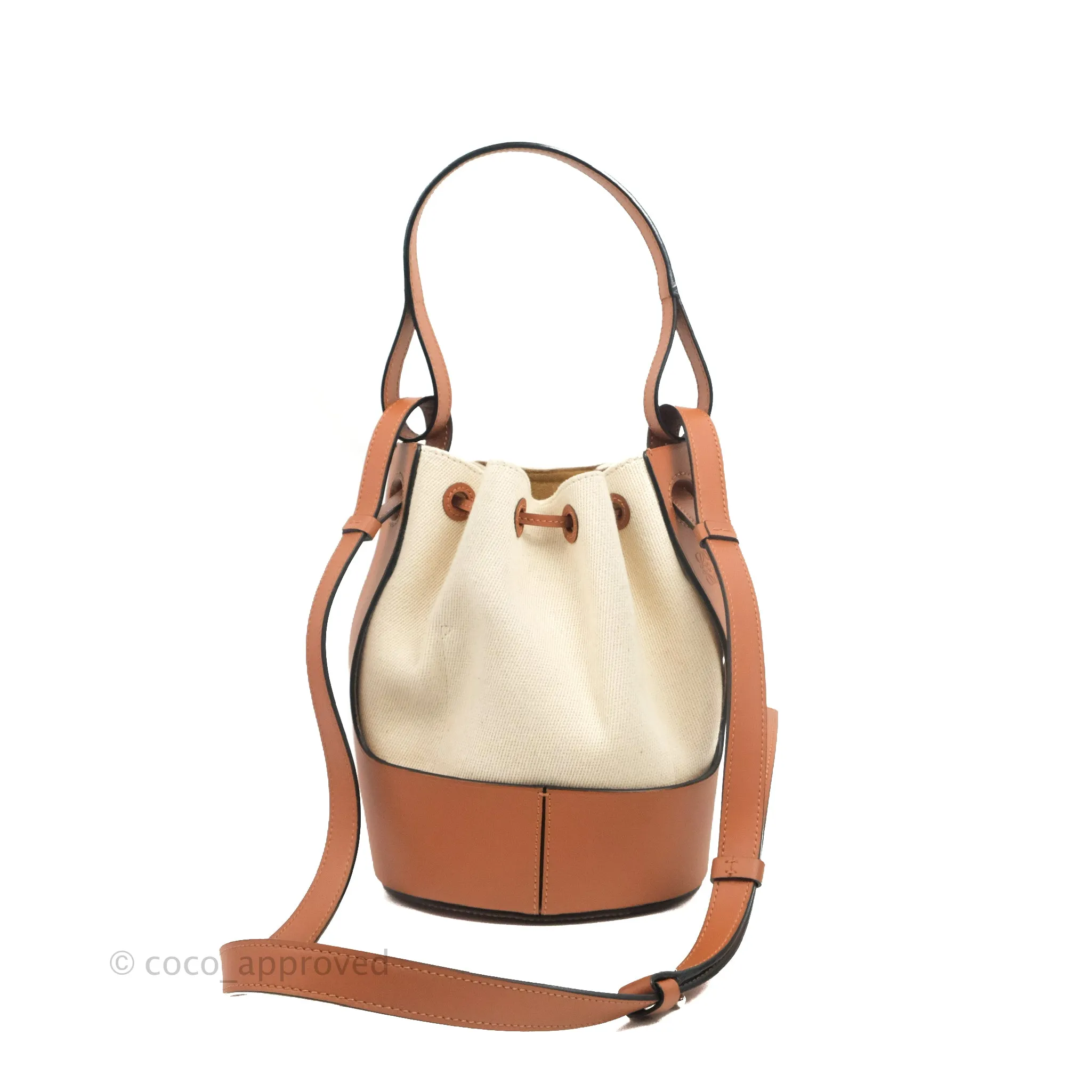 Loewe Small Balloon Bucket Bag Canvas Tan Calfskin