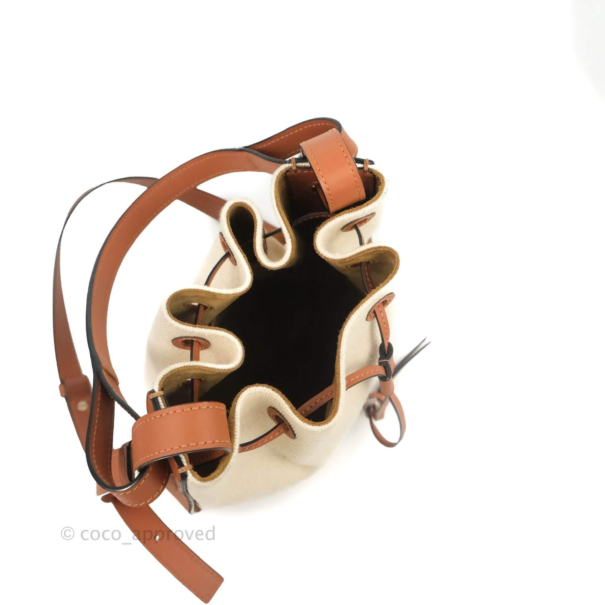 Loewe Small Balloon Bucket Bag Canvas Tan Calfskin