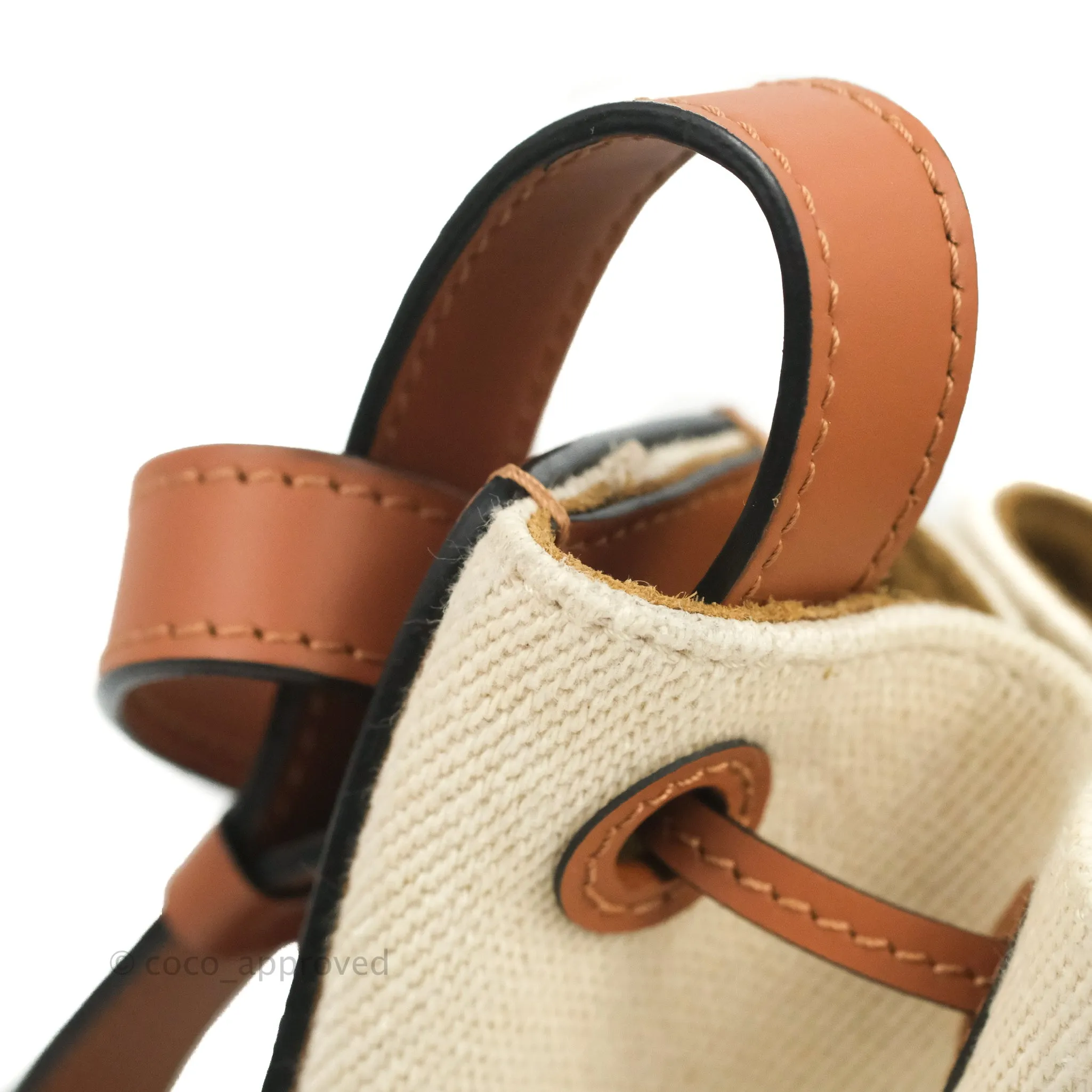 Loewe Small Balloon Bucket Bag Canvas Tan Calfskin