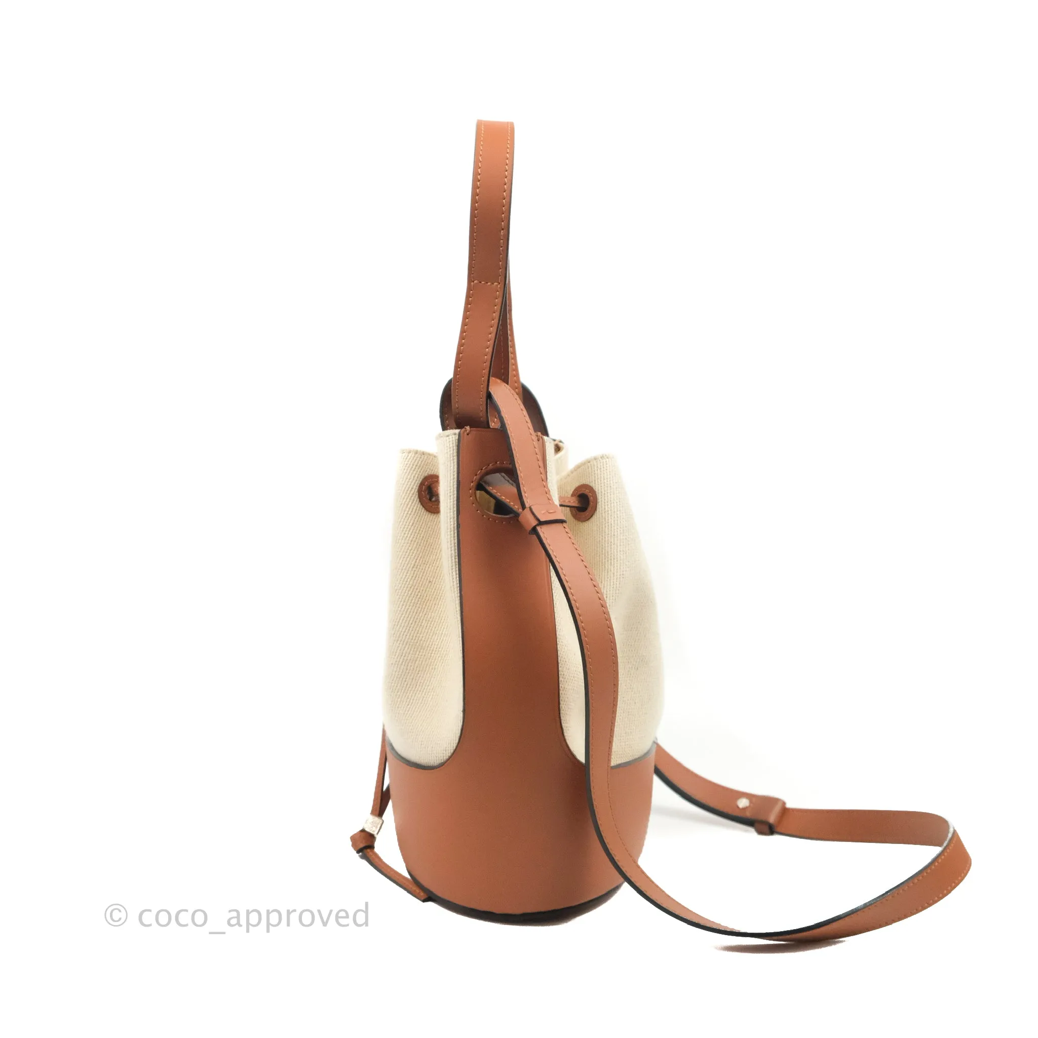 Loewe Small Balloon Bucket Bag Canvas Tan Calfskin