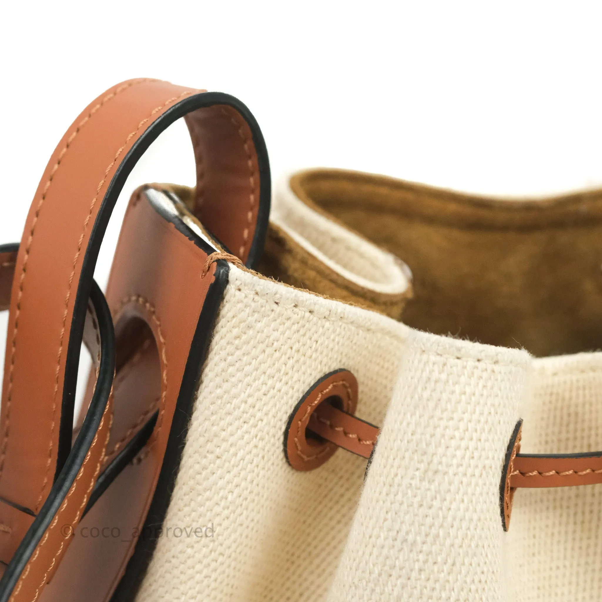 Loewe Small Balloon Bucket Bag Canvas Tan Calfskin