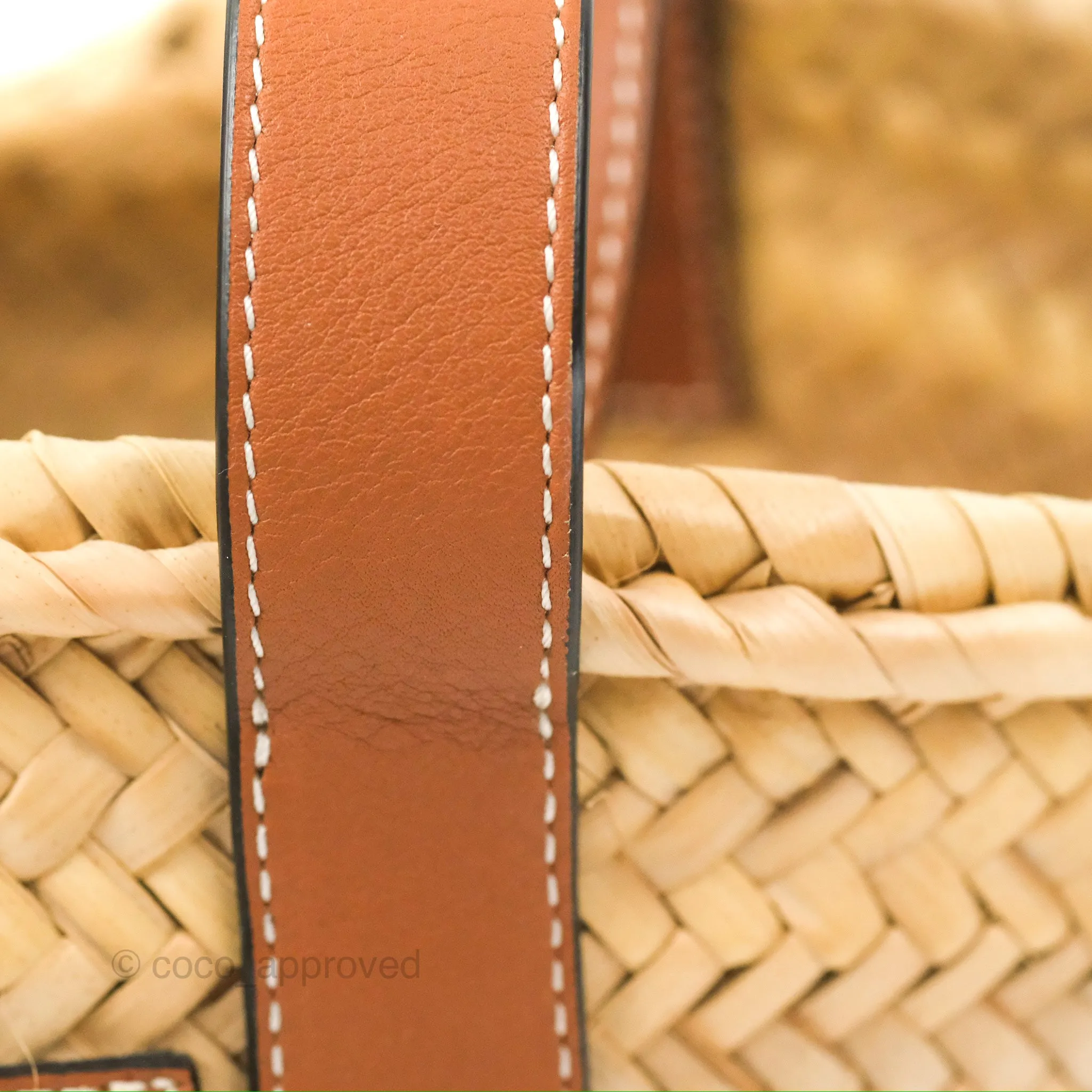 Loewe Small Basket Bag Natural Palm Leaf Tan Calfskin