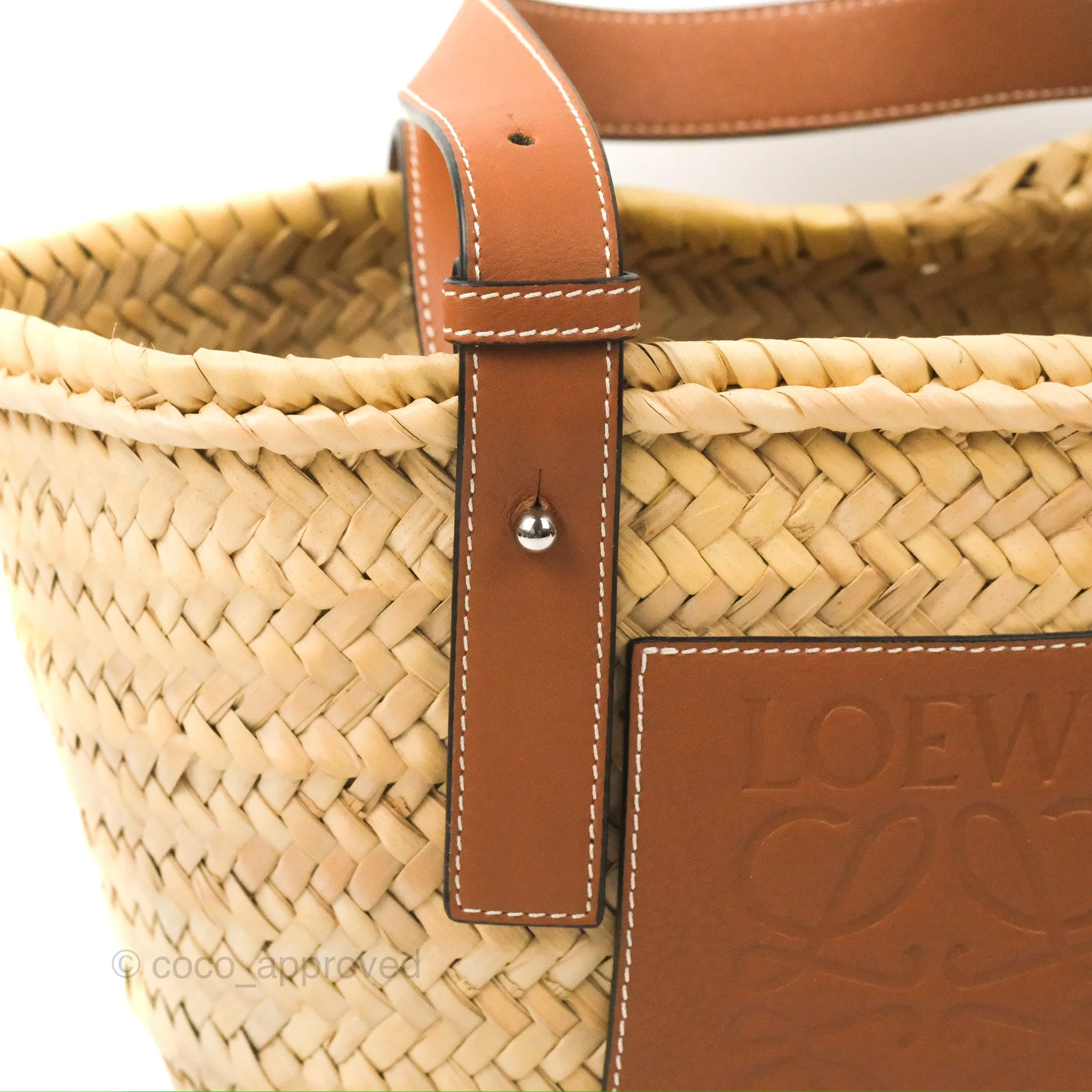Loewe Small Basket Bag Natural Palm Leaf Tan Calfskin