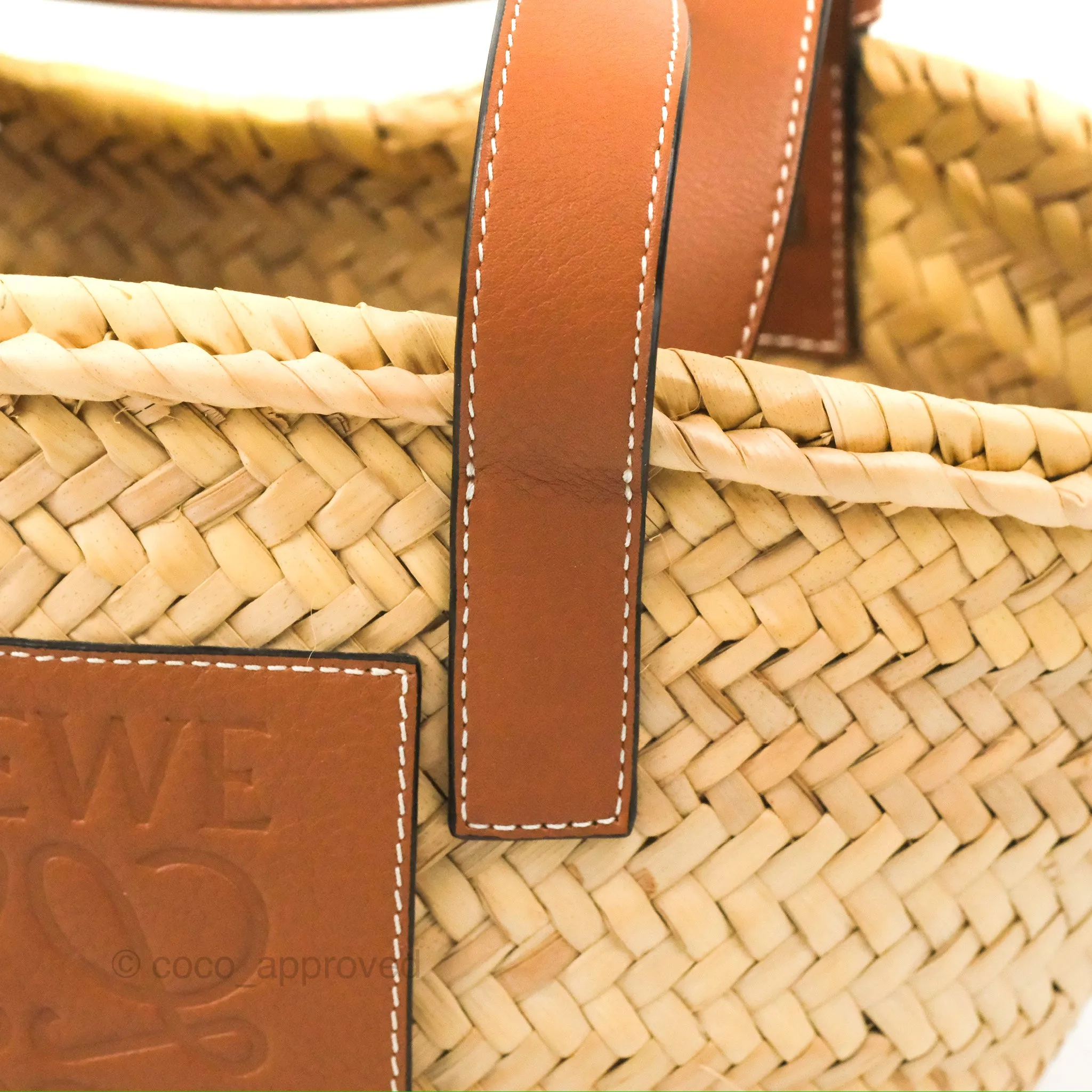 Loewe Small Basket Bag Natural Palm Leaf Tan Calfskin