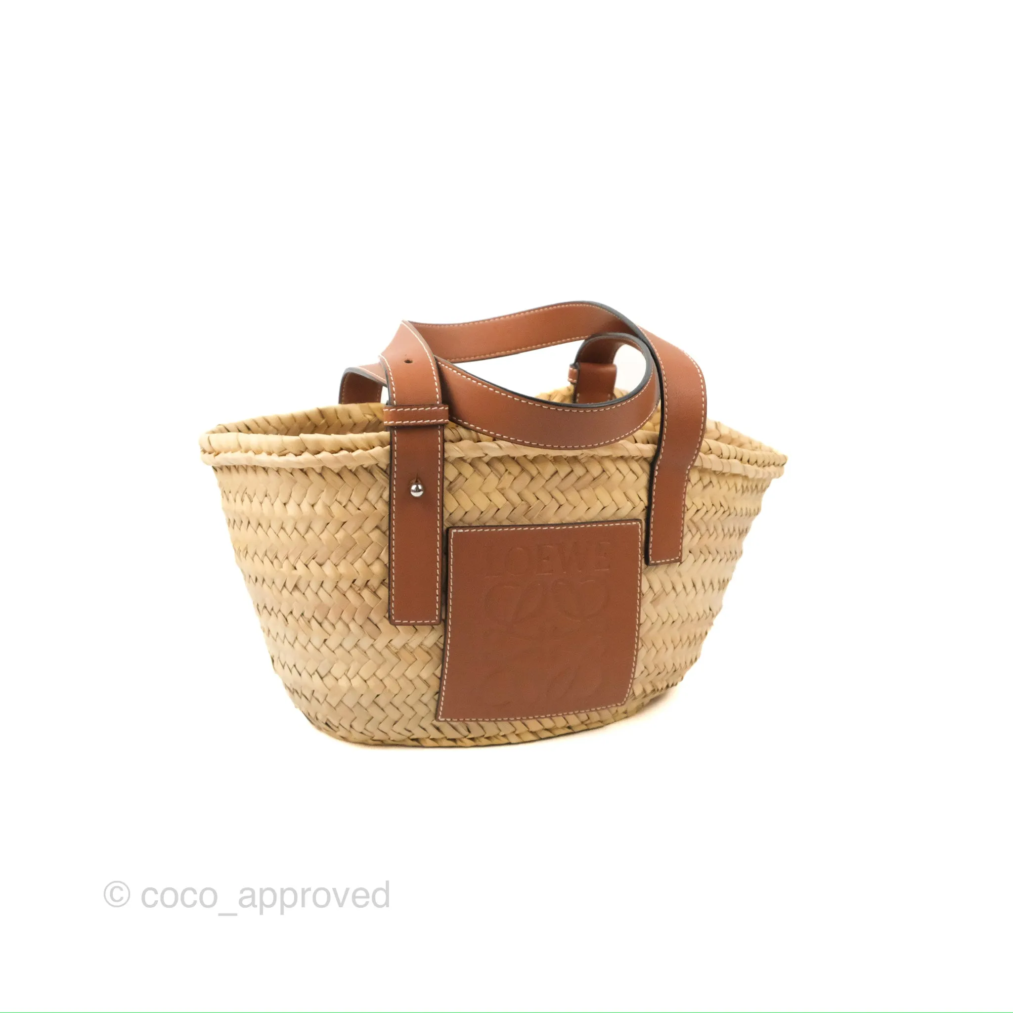 Loewe Small Basket Bag Natural Palm Leaf Tan Calfskin