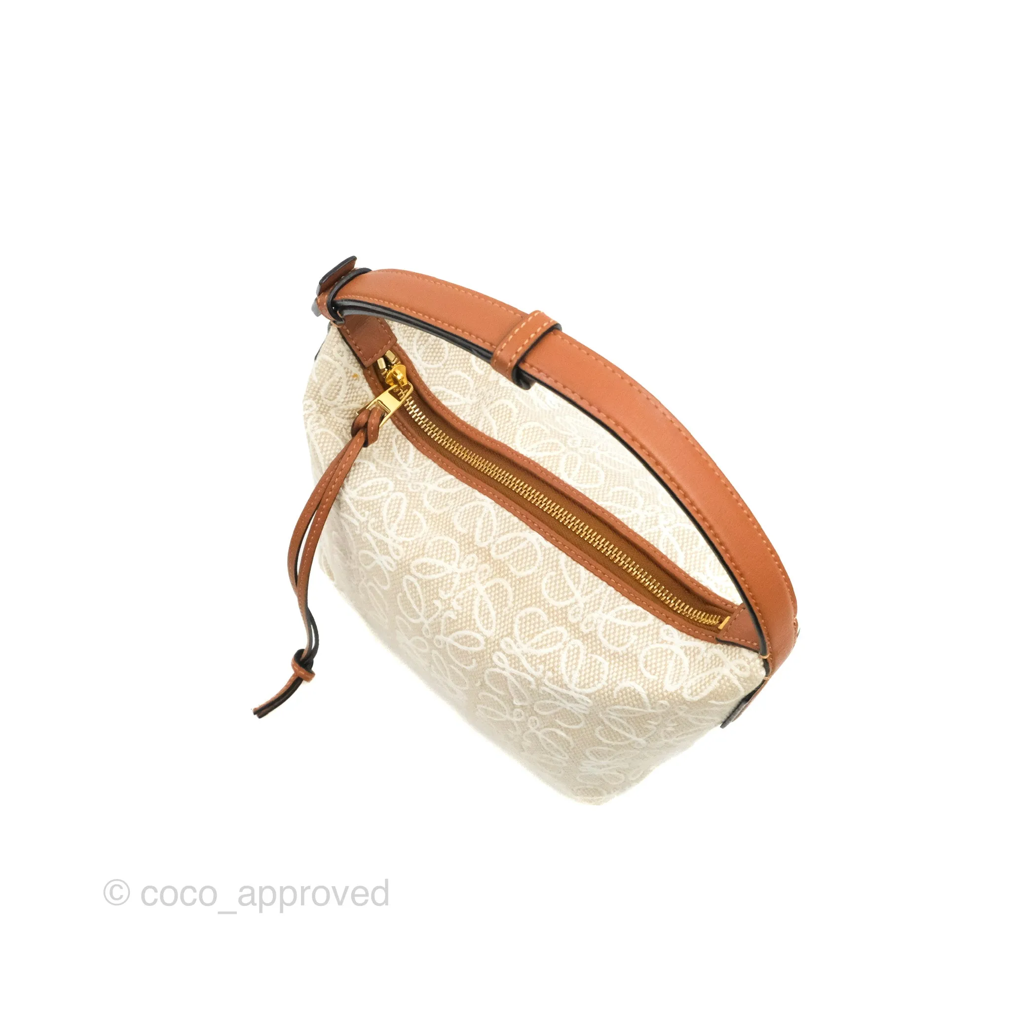 Loewe Small Cubi bag in Anagram Jacquard & Calfskin Ecru/Tan
