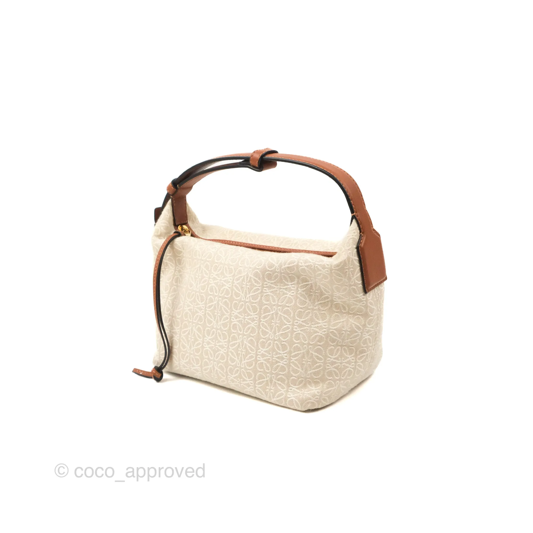 Loewe Small Cubi bag in Anagram Jacquard & Calfskin Ecru/Tan