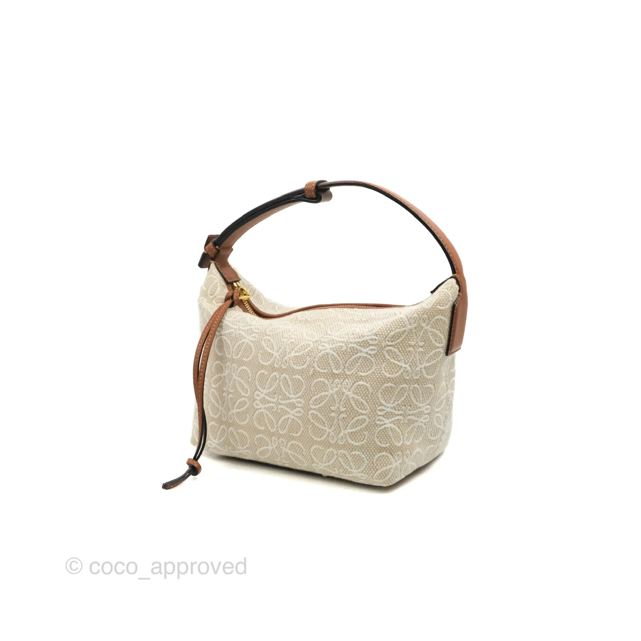 Loewe Small Cubi bag in Anagram Jacquard & Calfskin Ecru/Tan
