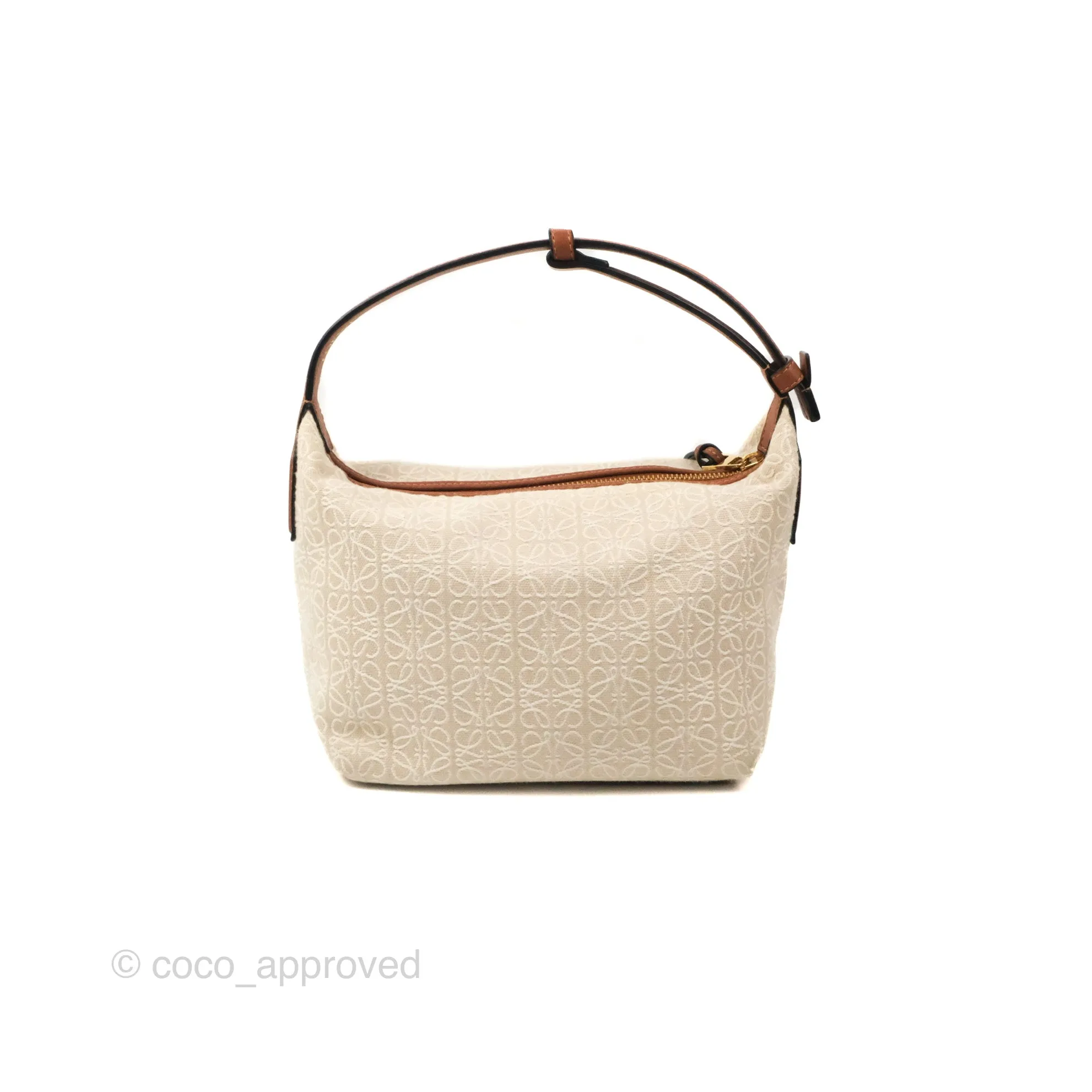 Loewe Small Cubi bag in Anagram Jacquard & Calfskin Ecru/Tan