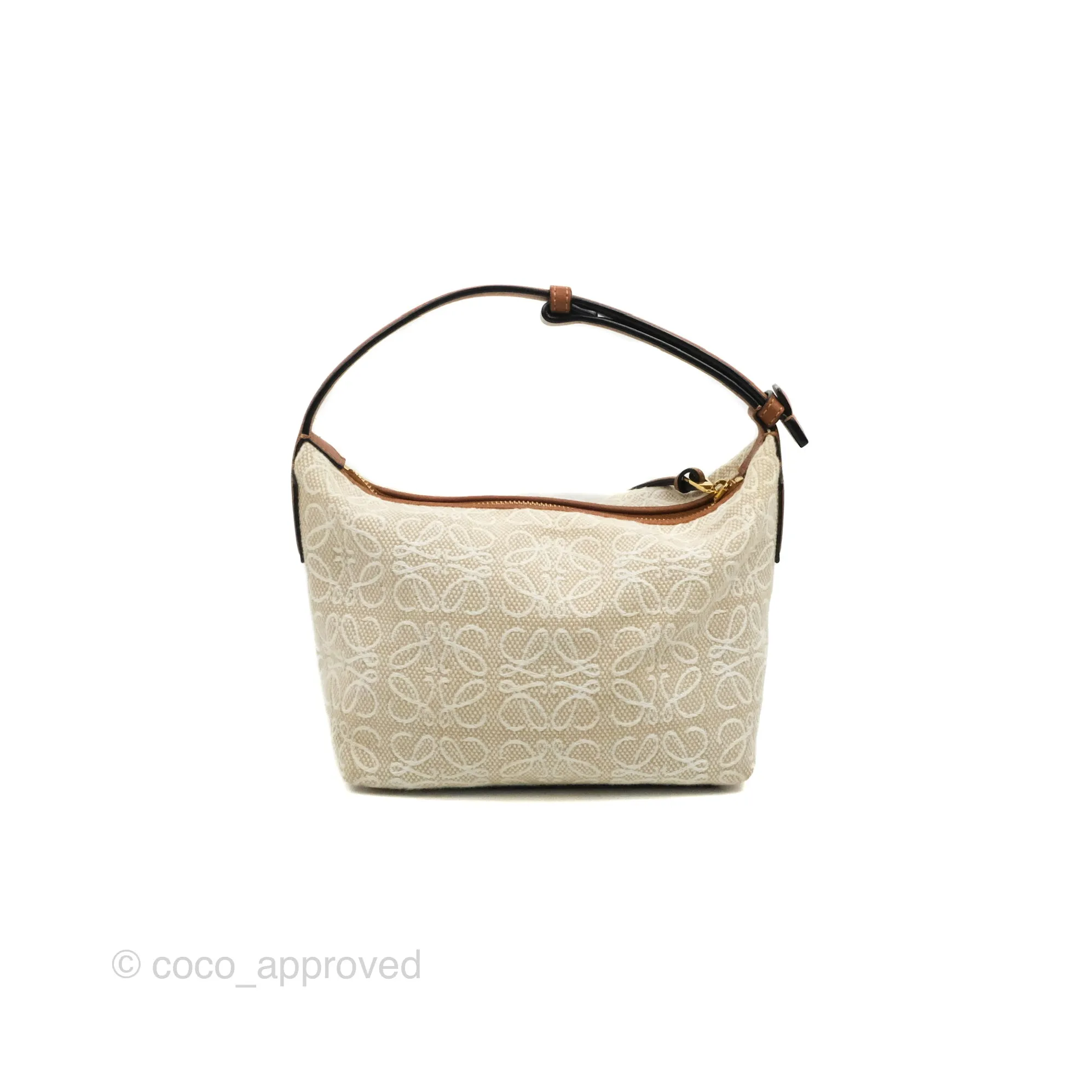 Loewe Small Cubi bag in Anagram Jacquard & Calfskin Ecru/Tan
