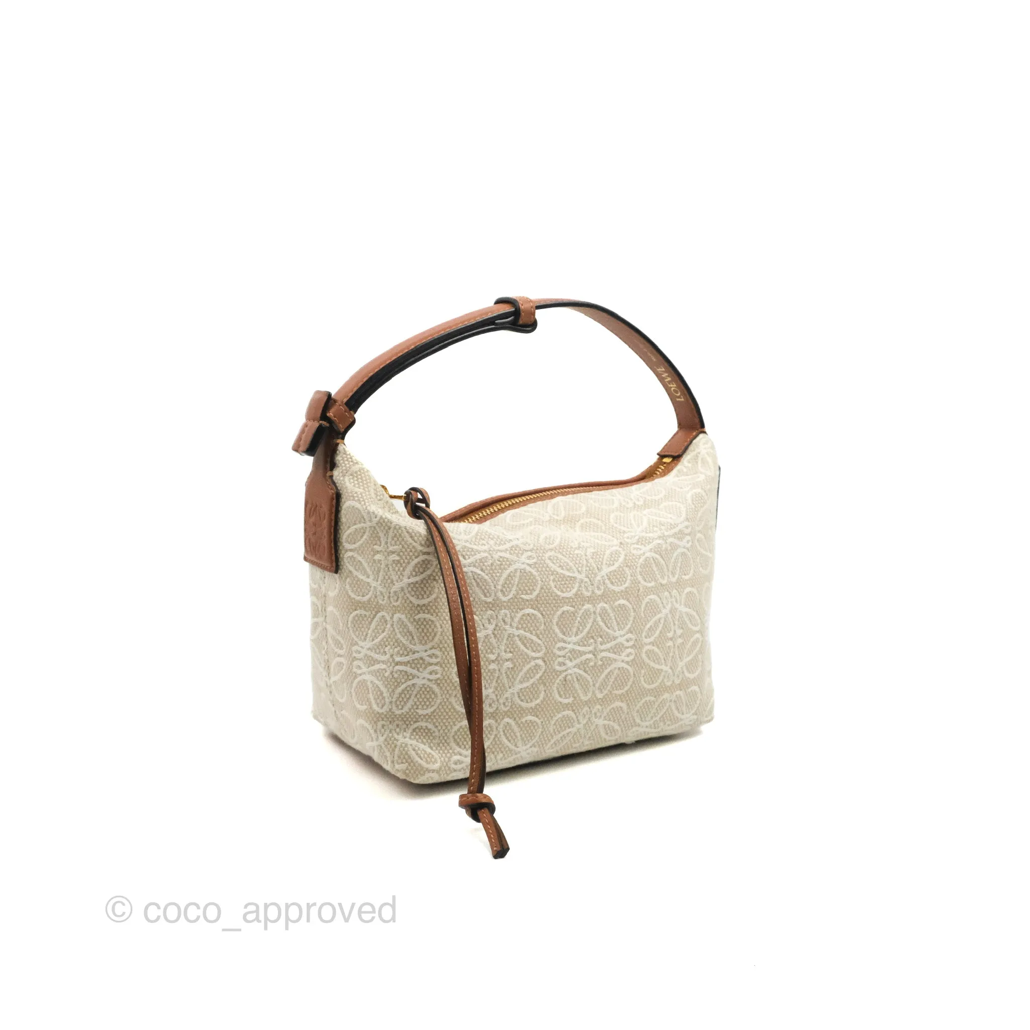 Loewe Small Cubi bag in Anagram Jacquard & Calfskin Ecru/Tan