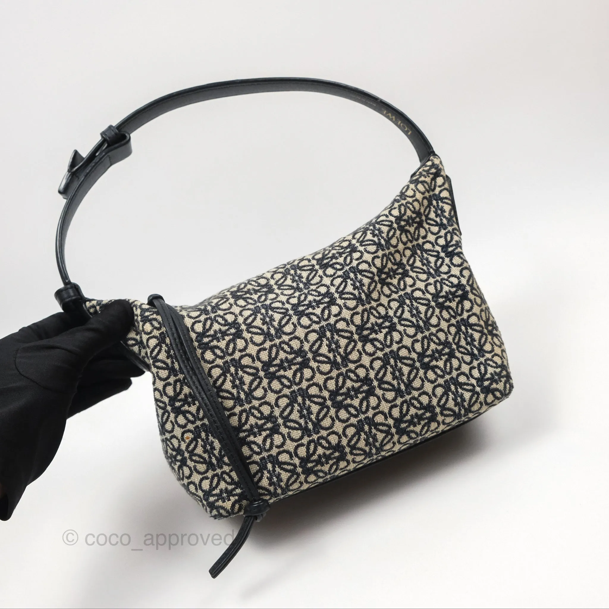 Loewe Small Cubi bag in Anagram Jacquard & Calfskin Navy/ Black